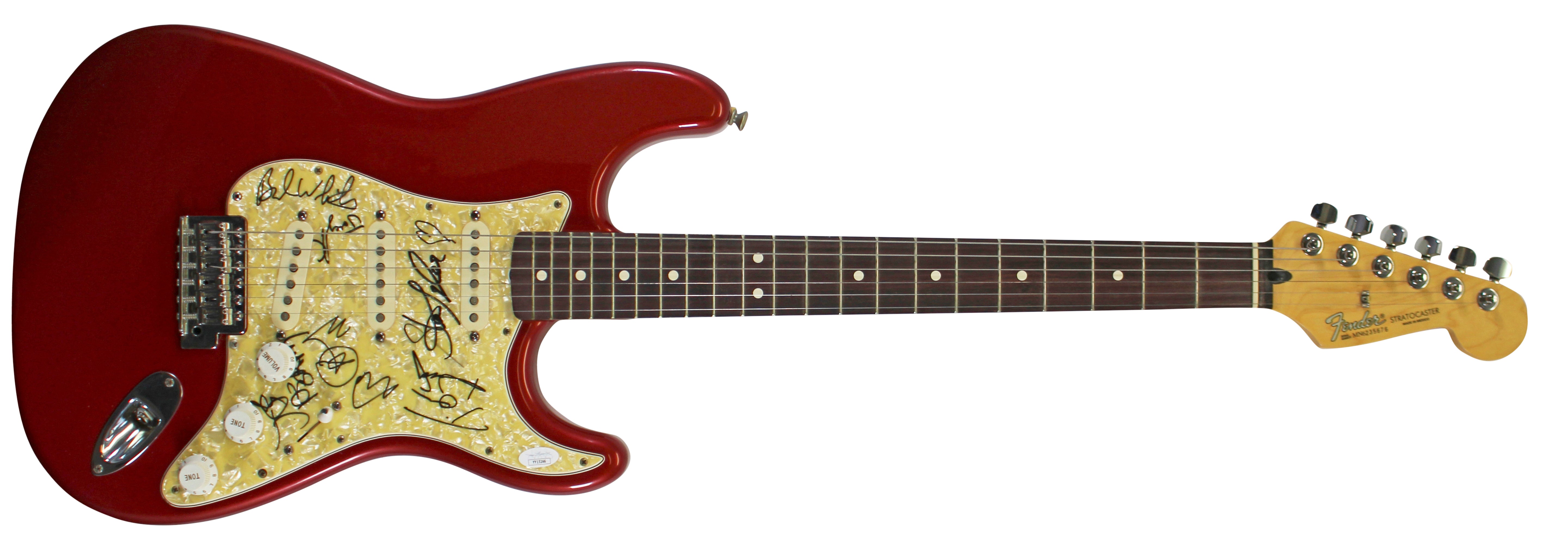 Aerosmith (5) Tyler, Perry, Whitford +2 Signed Fender Squier Guitar JSA #YY15246
