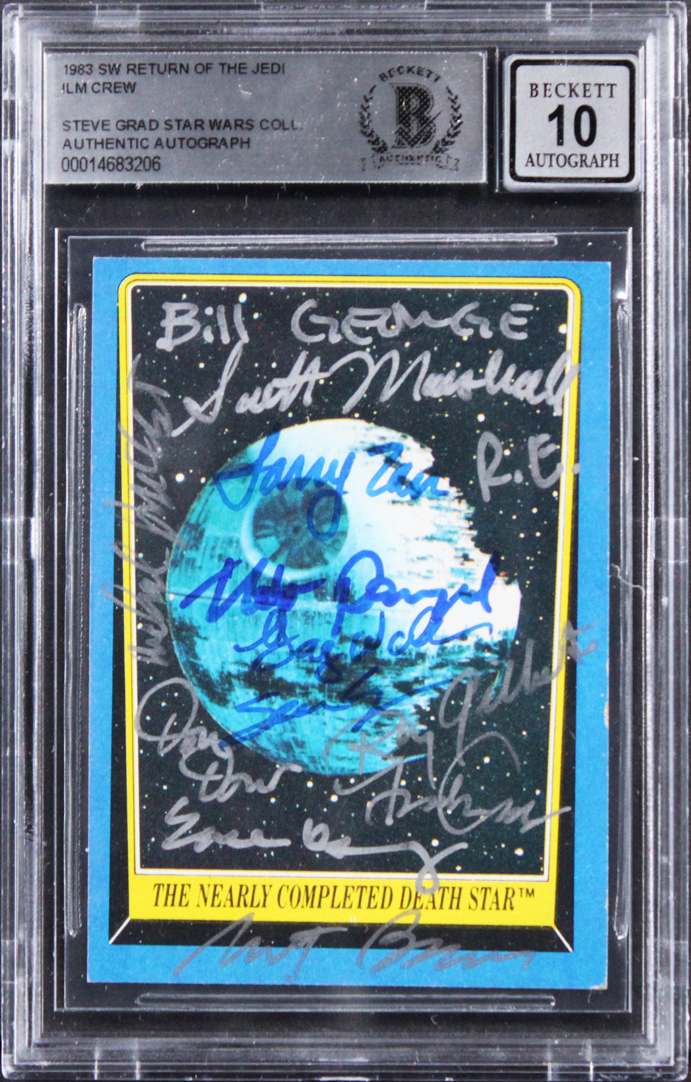 (13) George + ILM Crew Signed 1983 Star Wars ROTJ #148 Card Auto 10! BAS Slabbed