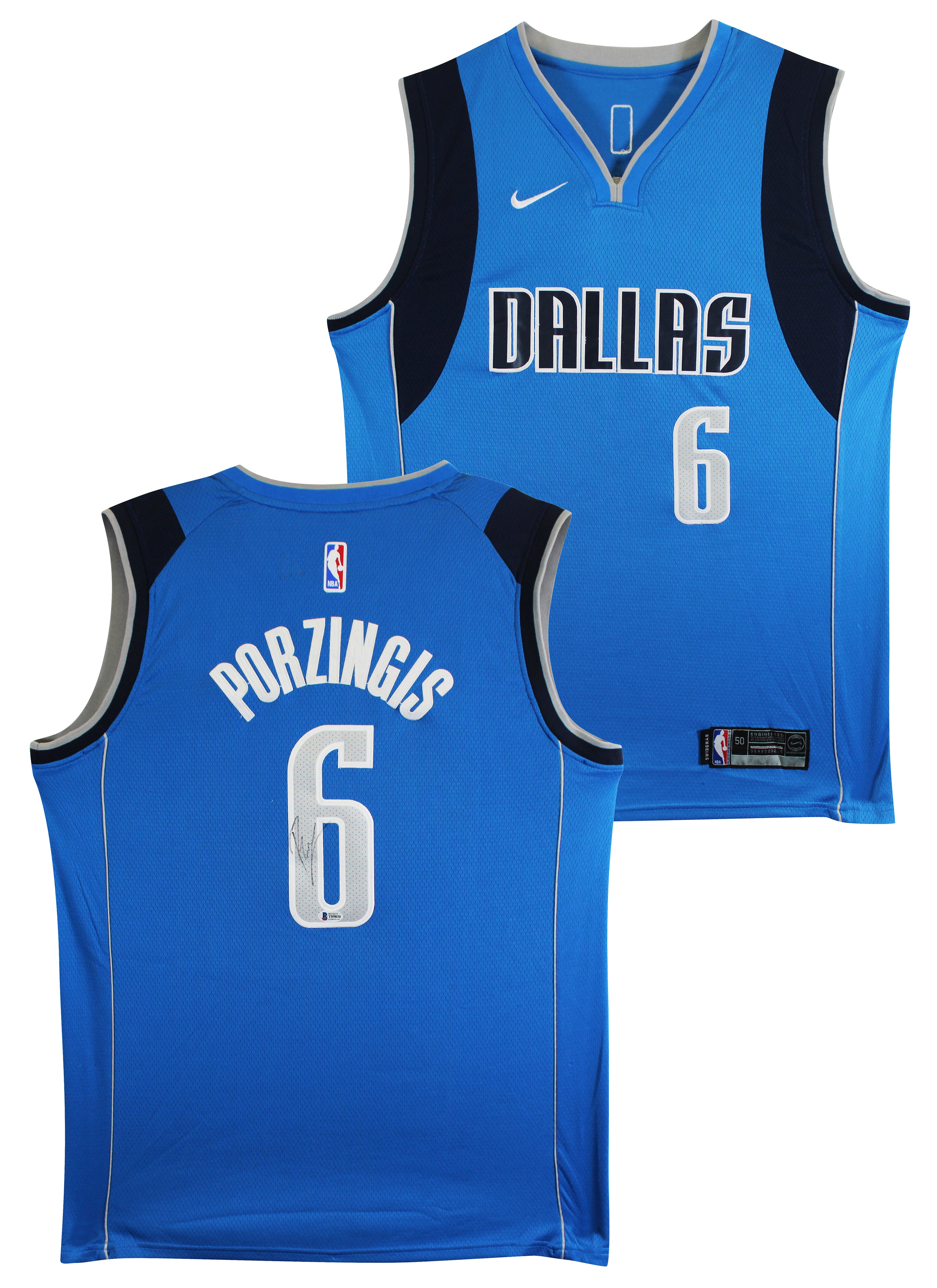 Mavericks Kristaps Porzingis Signed Blue Nike Swingman Jersey BAS #T09830