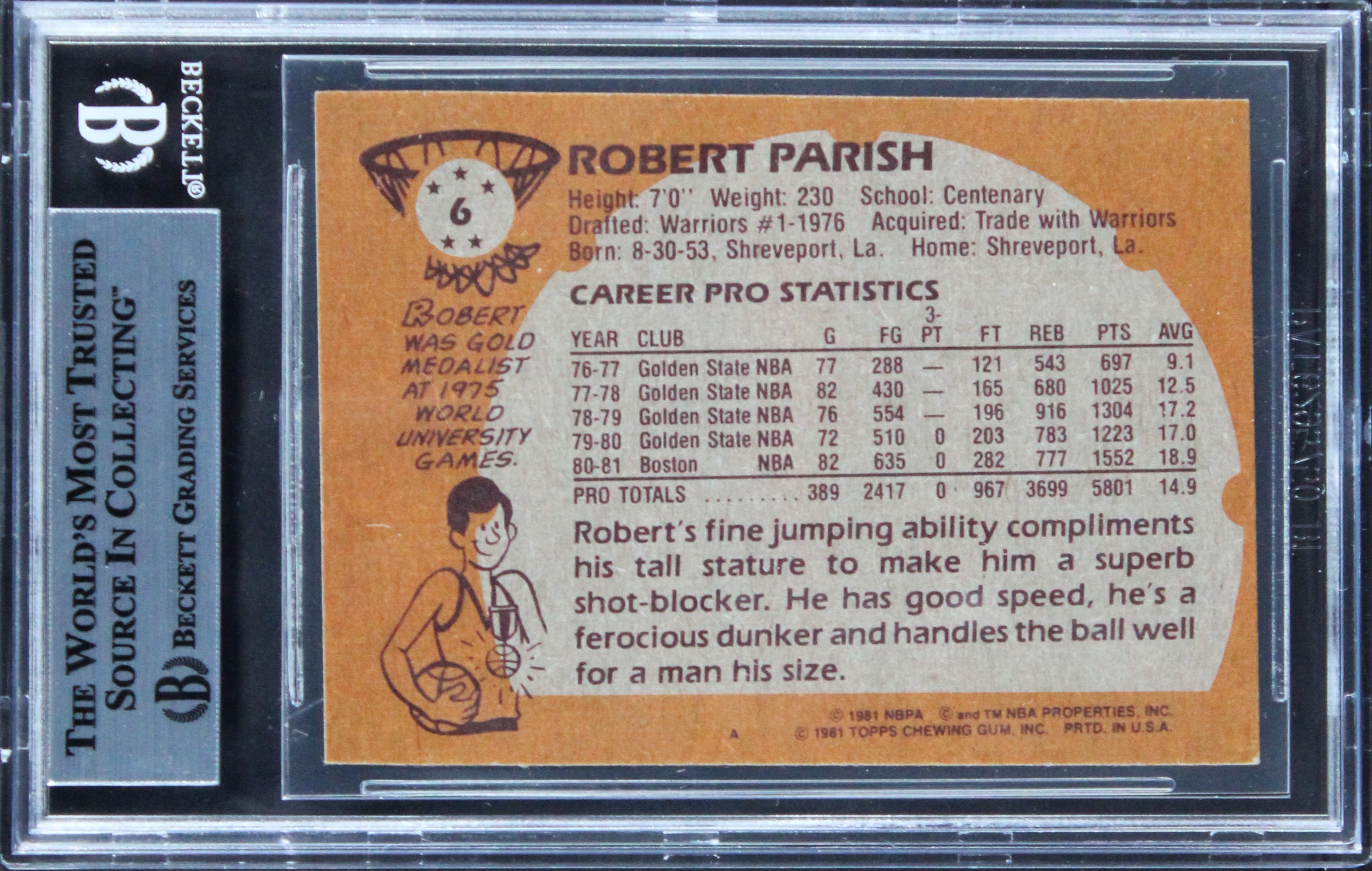 Celtics Robert Parrish Authentic Signed 1981 Topps #6 Card BAS Slabbed