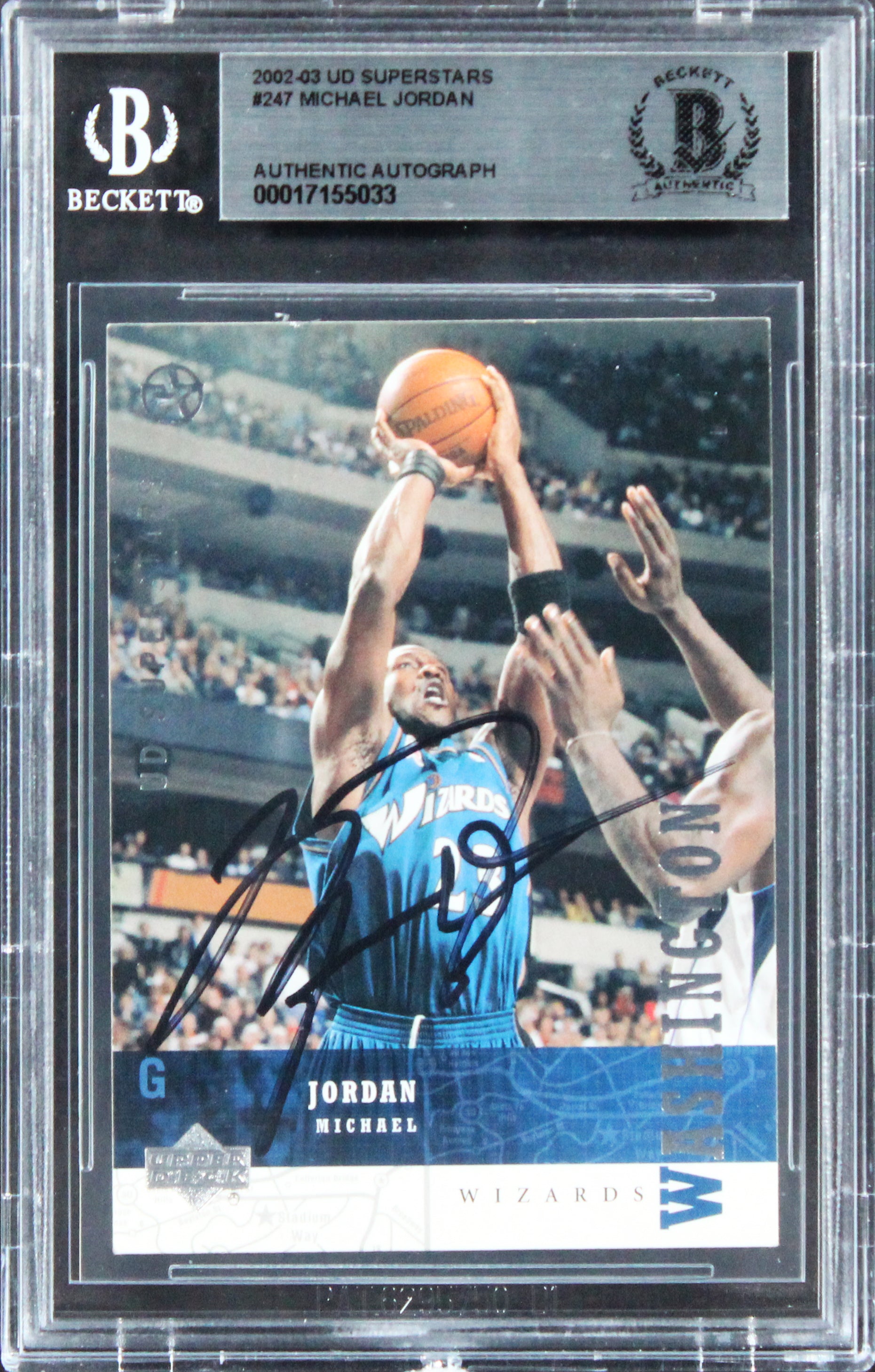 Bulls Michael Jordan Signed 2002 Upper Deck Superstars #247 Card BAS Slabbed