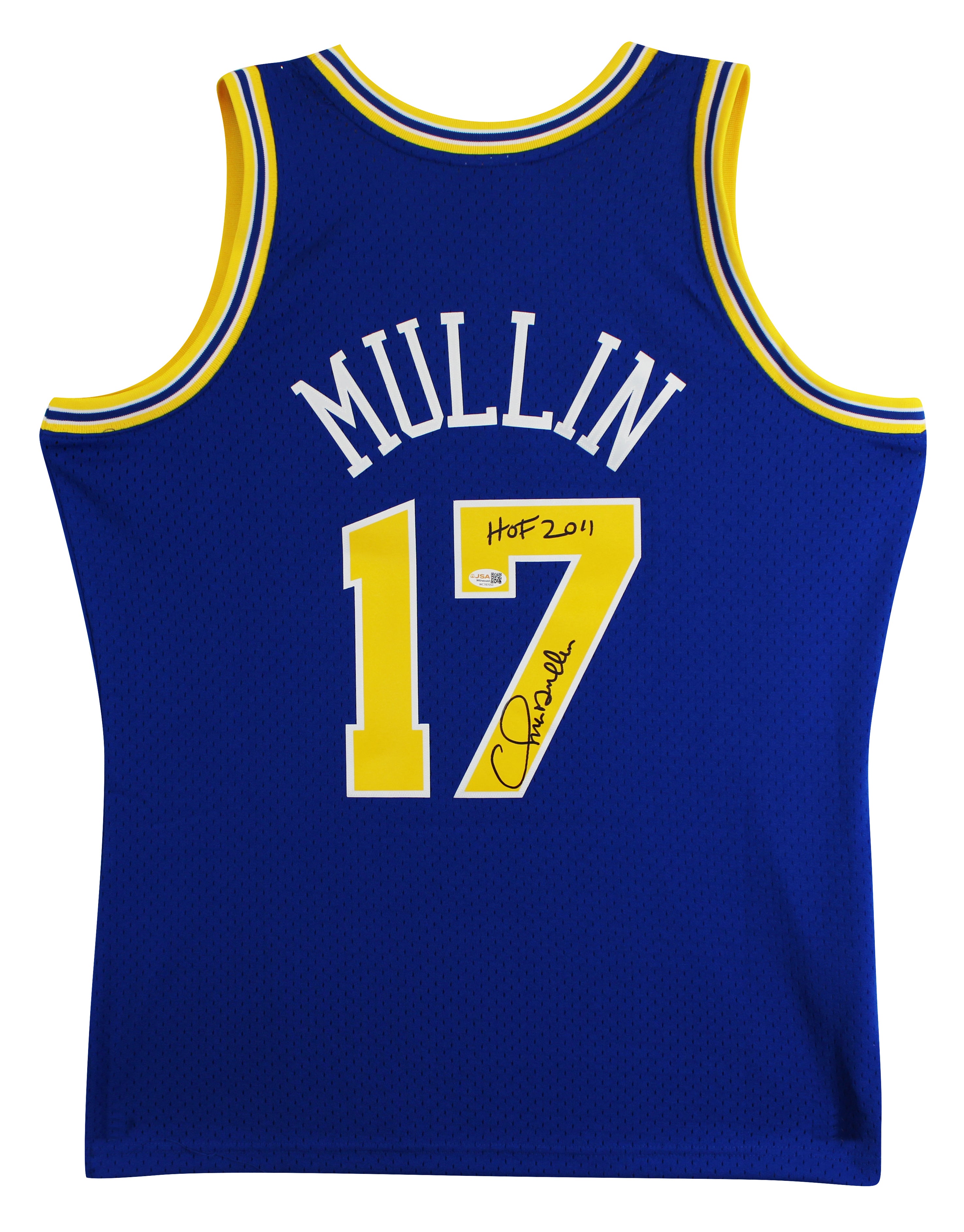Warriors Chris Mullin "HOF 11" Signed Blue M&N 93-94 TB HWC Swingman Jersey JSA