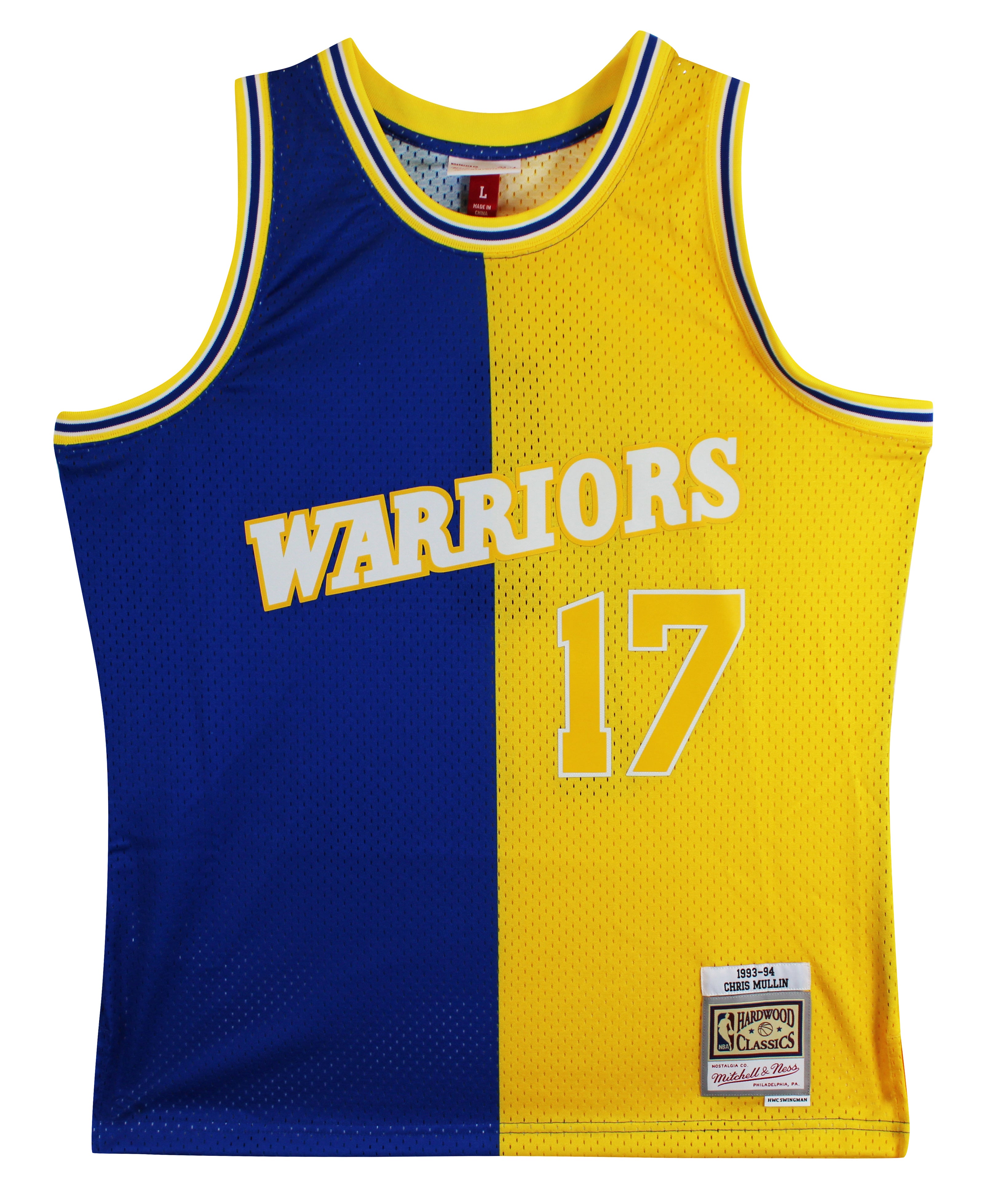 Warriors Chris Mullin "HOF" Signed Blue & Yellow M&N TB HWC Swingman Jersey JSA