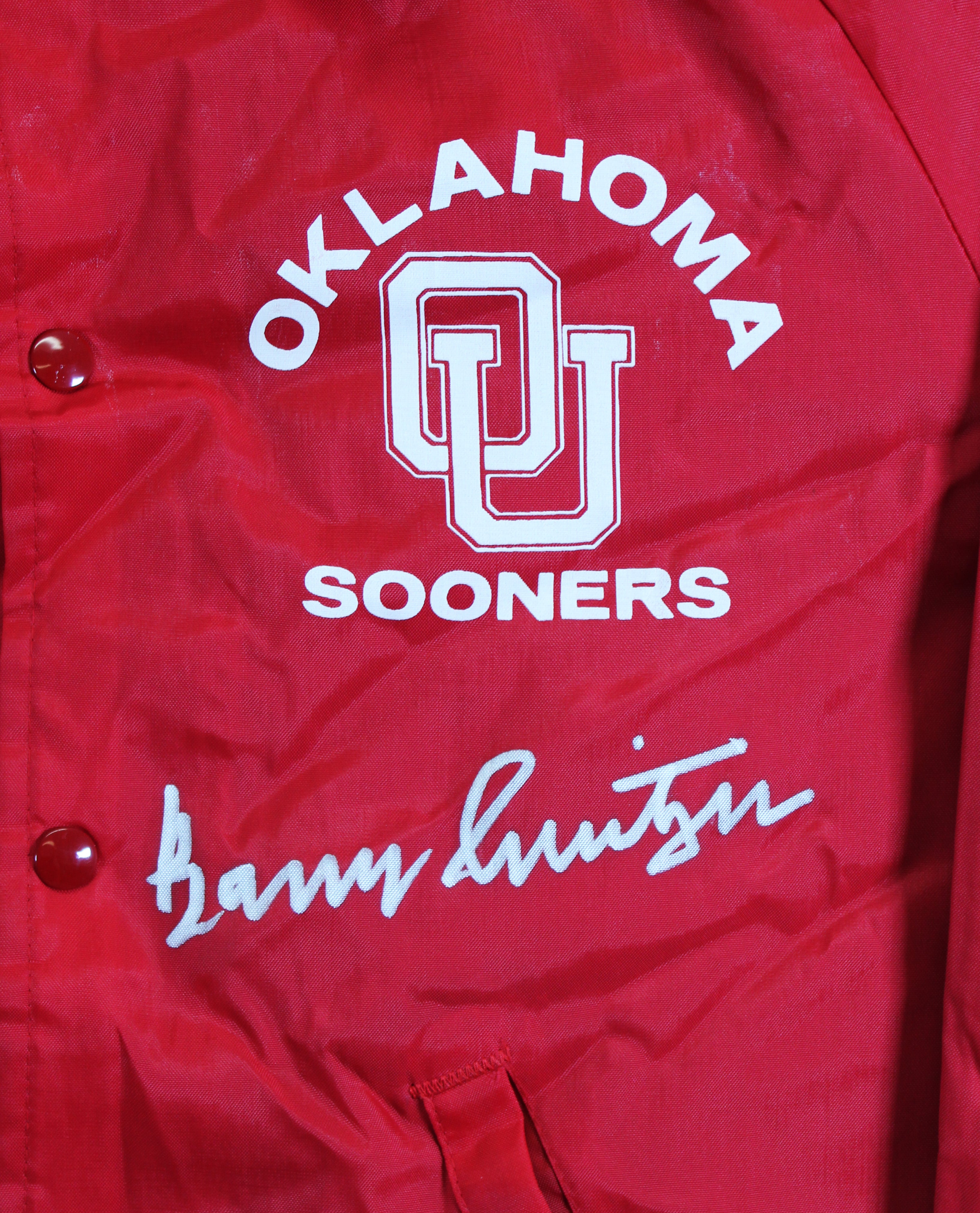 Oklahoma Barry Switzer Signed Maroon Chalk Line Windbreaker BAS Wit #2W088654