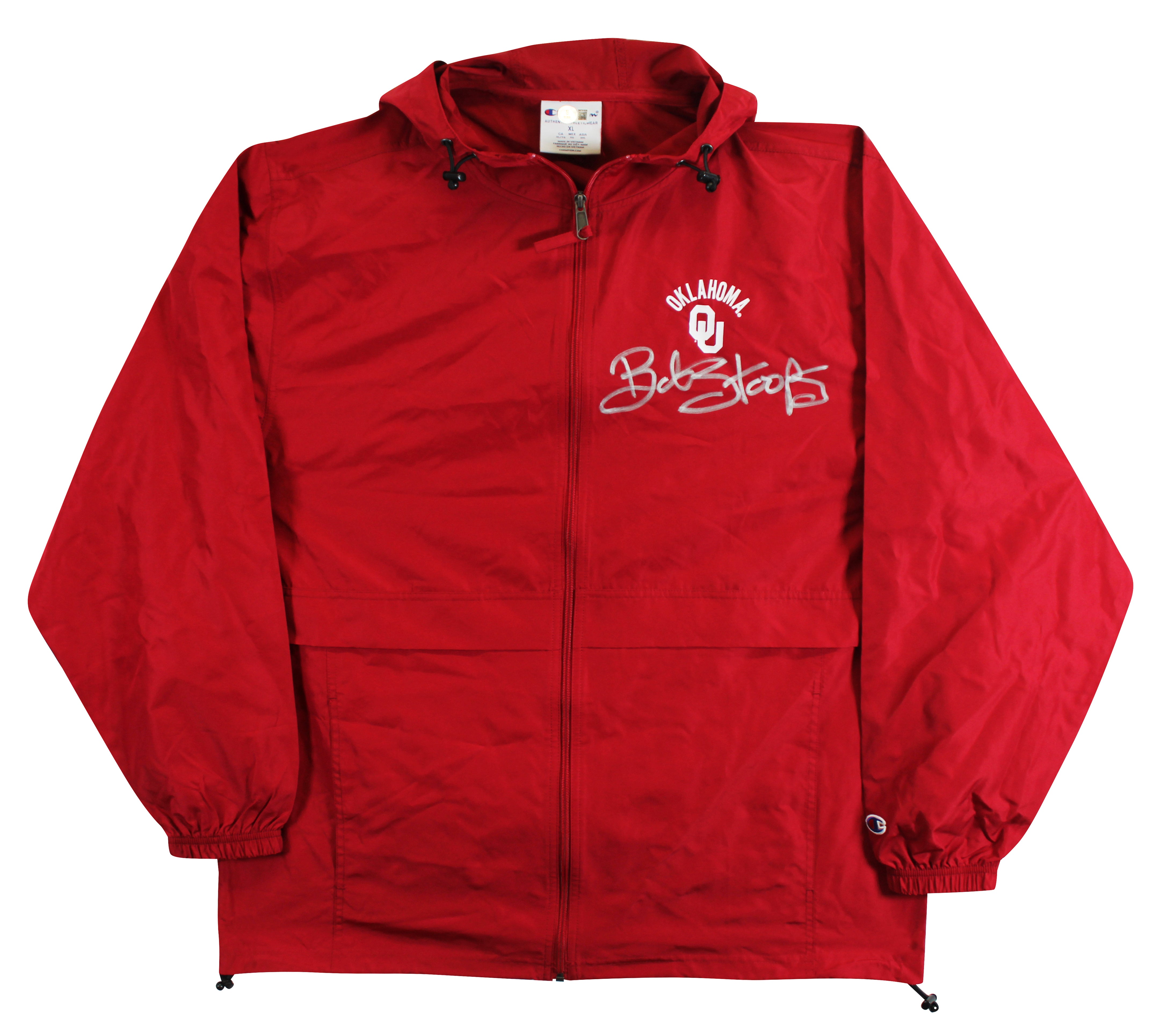 Oklahoma Bob Stoops Signed Maroon Champion Windbreaker BAS Witnessed #2W701839