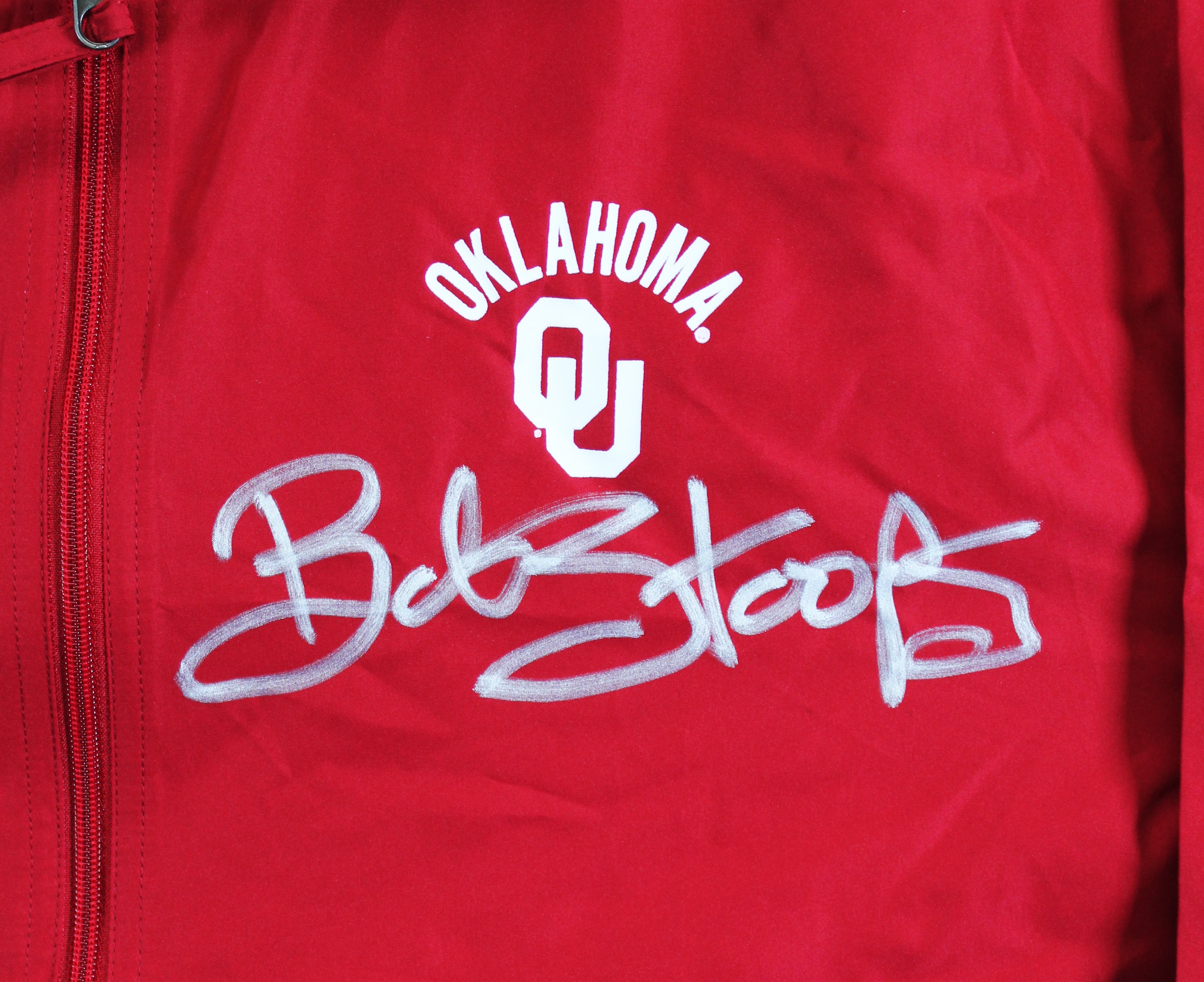Oklahoma Bob Stoops Signed Maroon Champion Windbreaker BAS Witnessed #2W701839