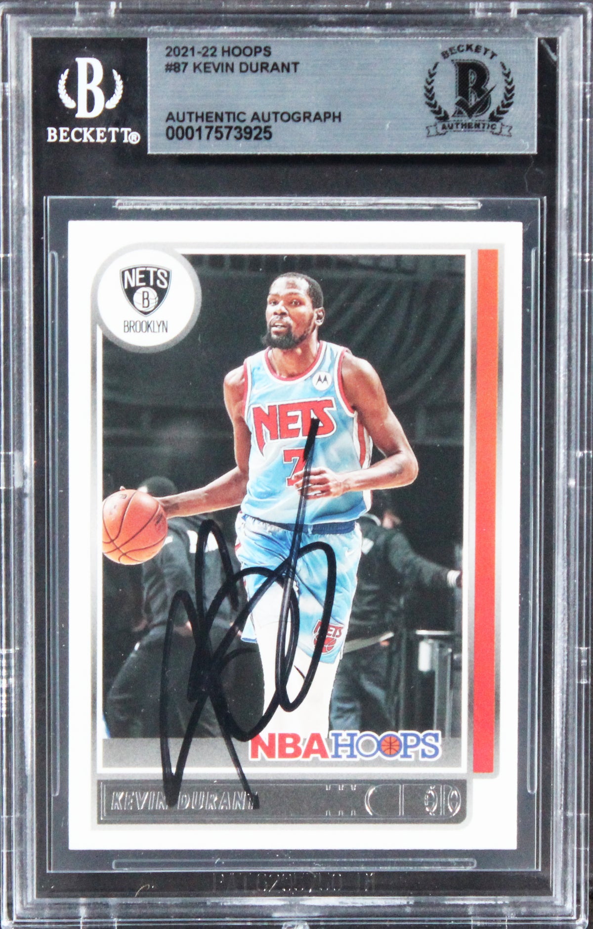 Nets Kevin Durant Authentic Signed 2021 Hoops #87 Card BAS Slabbed