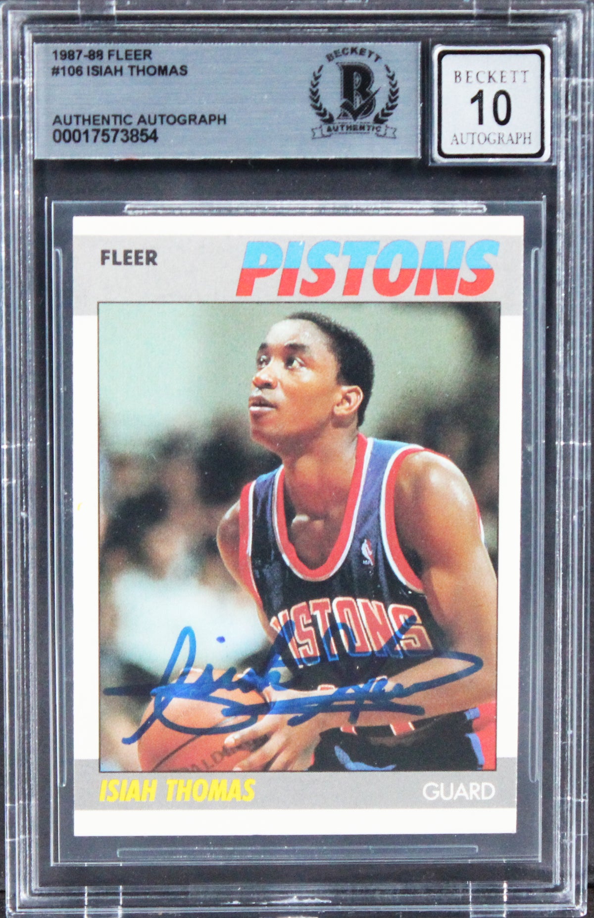 Pistons Isiah Thomas Authentic Signed 1987 Fleer #106 Card Auto 10! BAS Slabbed