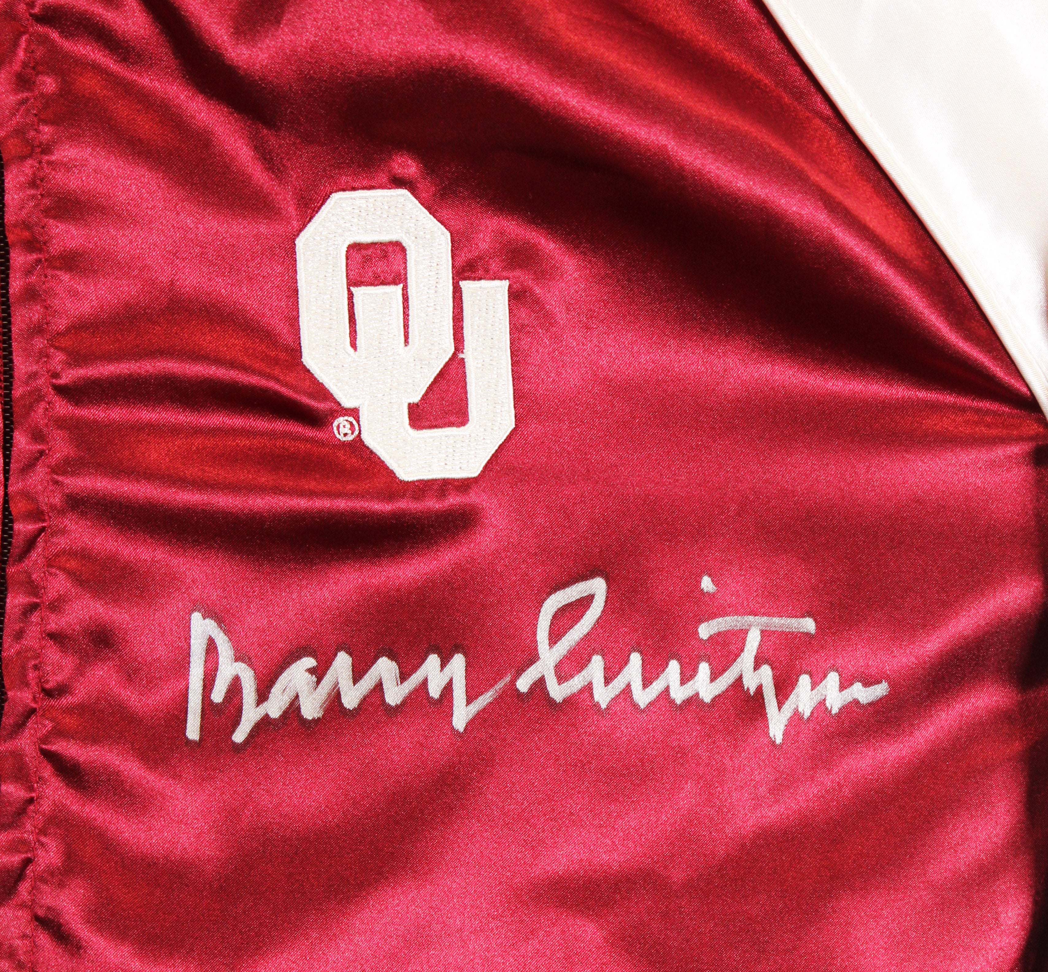 Oklahoma Barry Switzer Signed Maroon NCAA Windbreaker BAS Witnessed #2W088659