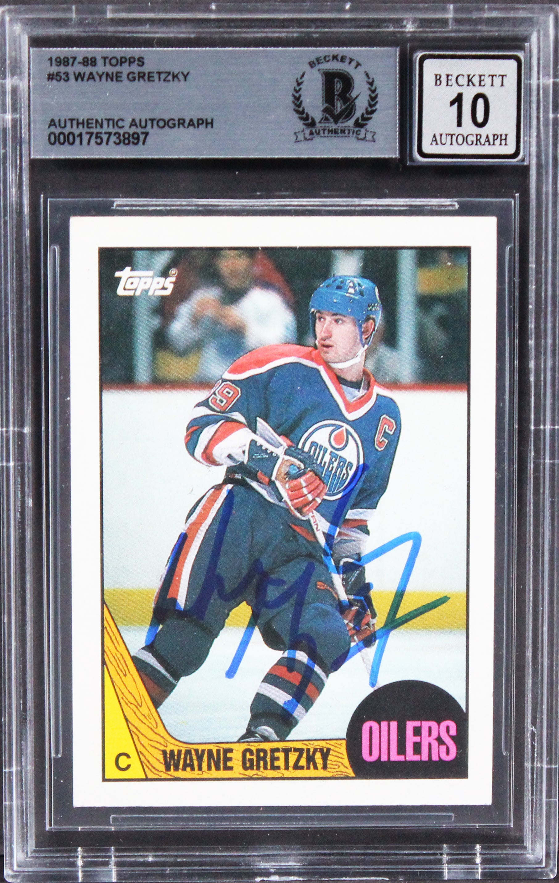 Oilers Wayne Gretzky Authentic Signed 1987 Topps #53 Card Auto 10! BAS Slabbed