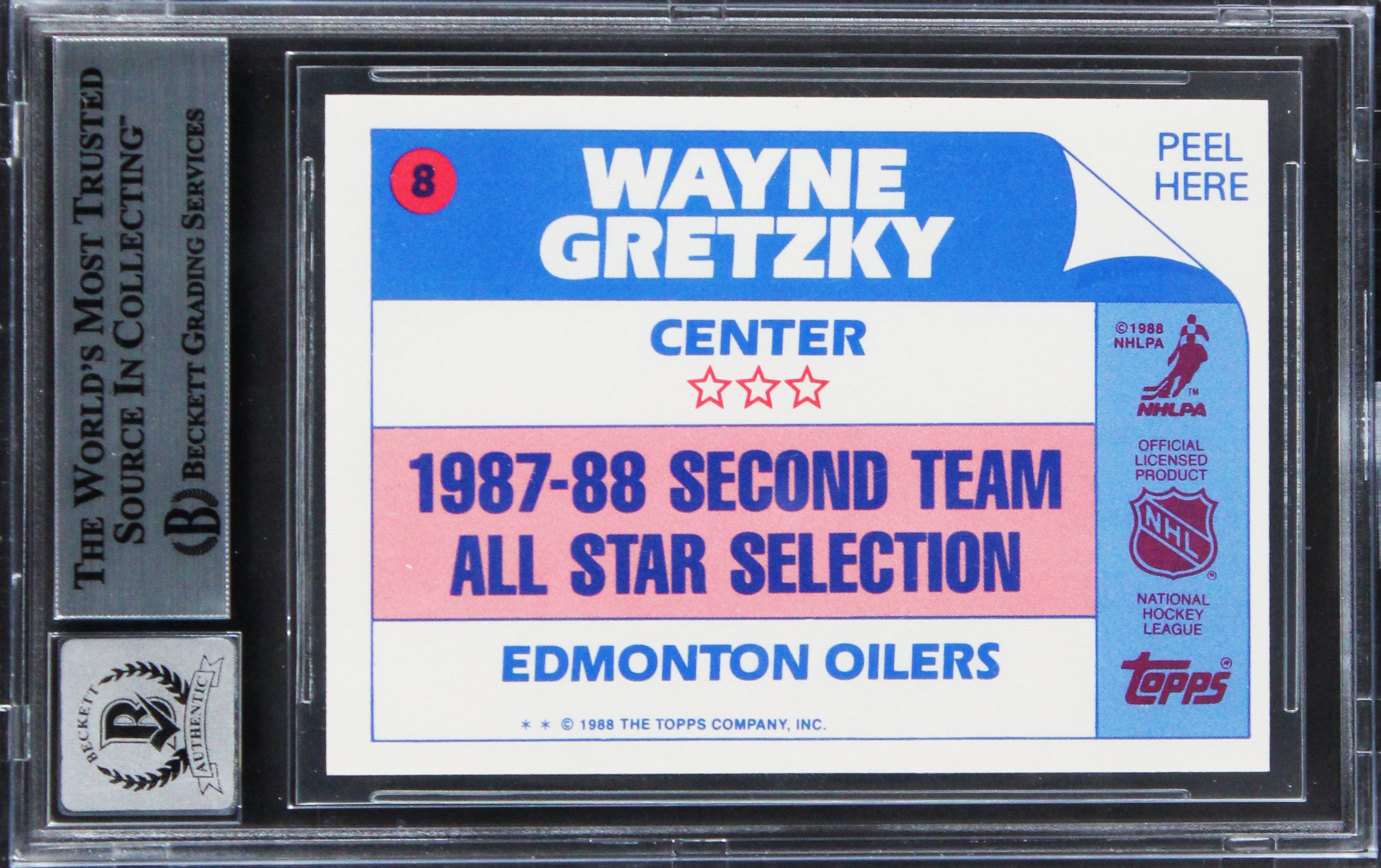 Oilers Wayne Gretzky Signed 1988 Topps Sticker Inserts #8 Card Auto 10! BAS Slab