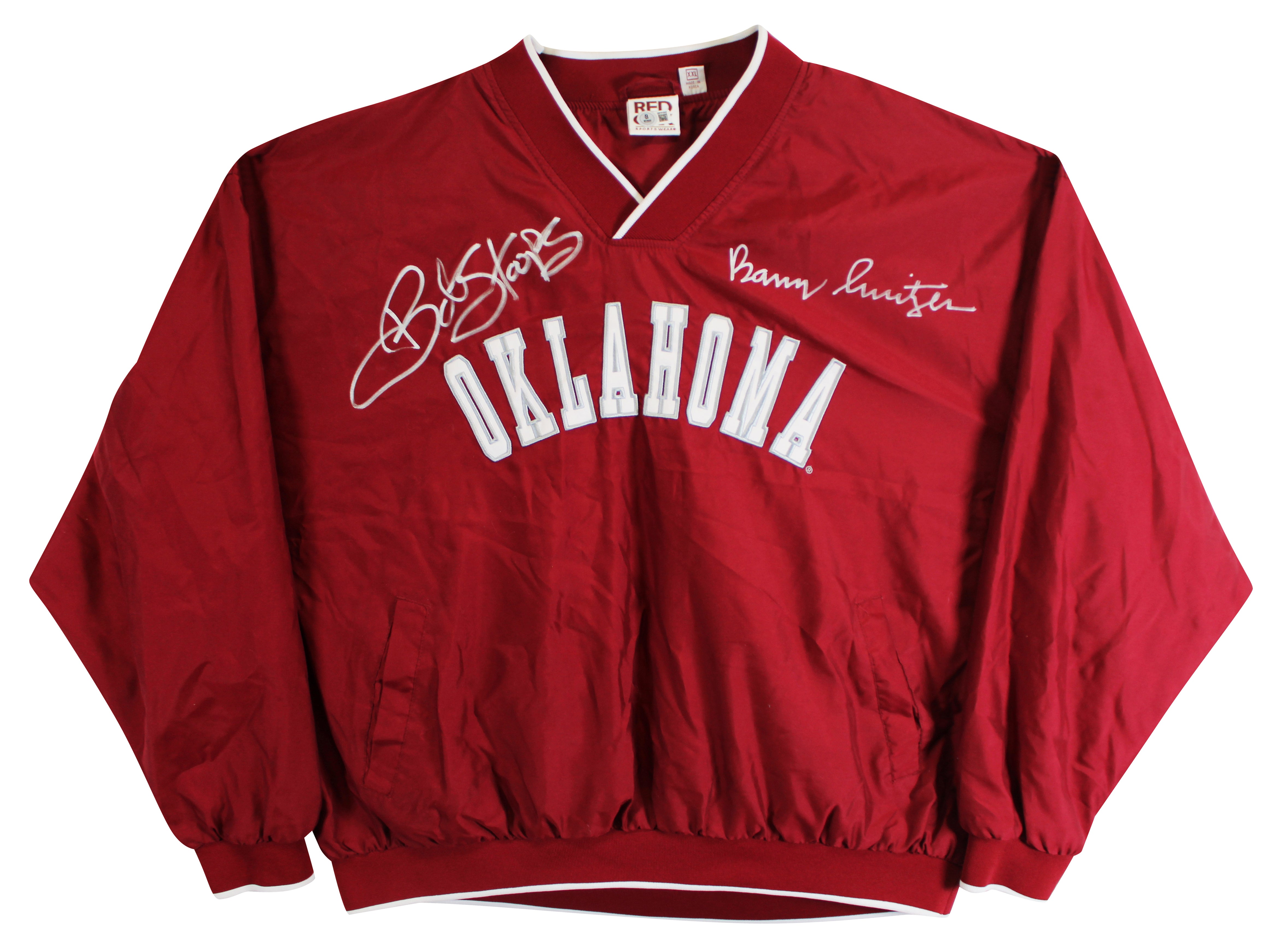 Oklahoma Barry Switzer & Bob Stoops Signed Maroon Windbreaker BAS Wit #2W701843