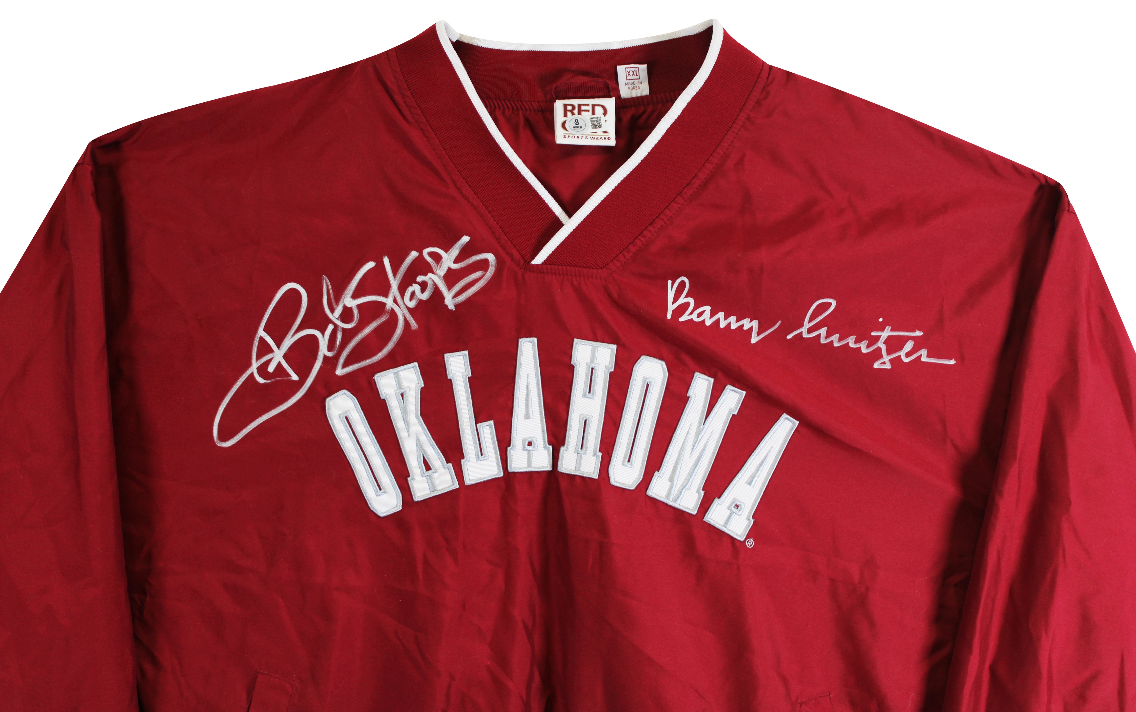 Oklahoma Barry Switzer & Bob Stoops Signed Maroon Windbreaker BAS Wit #2W701843