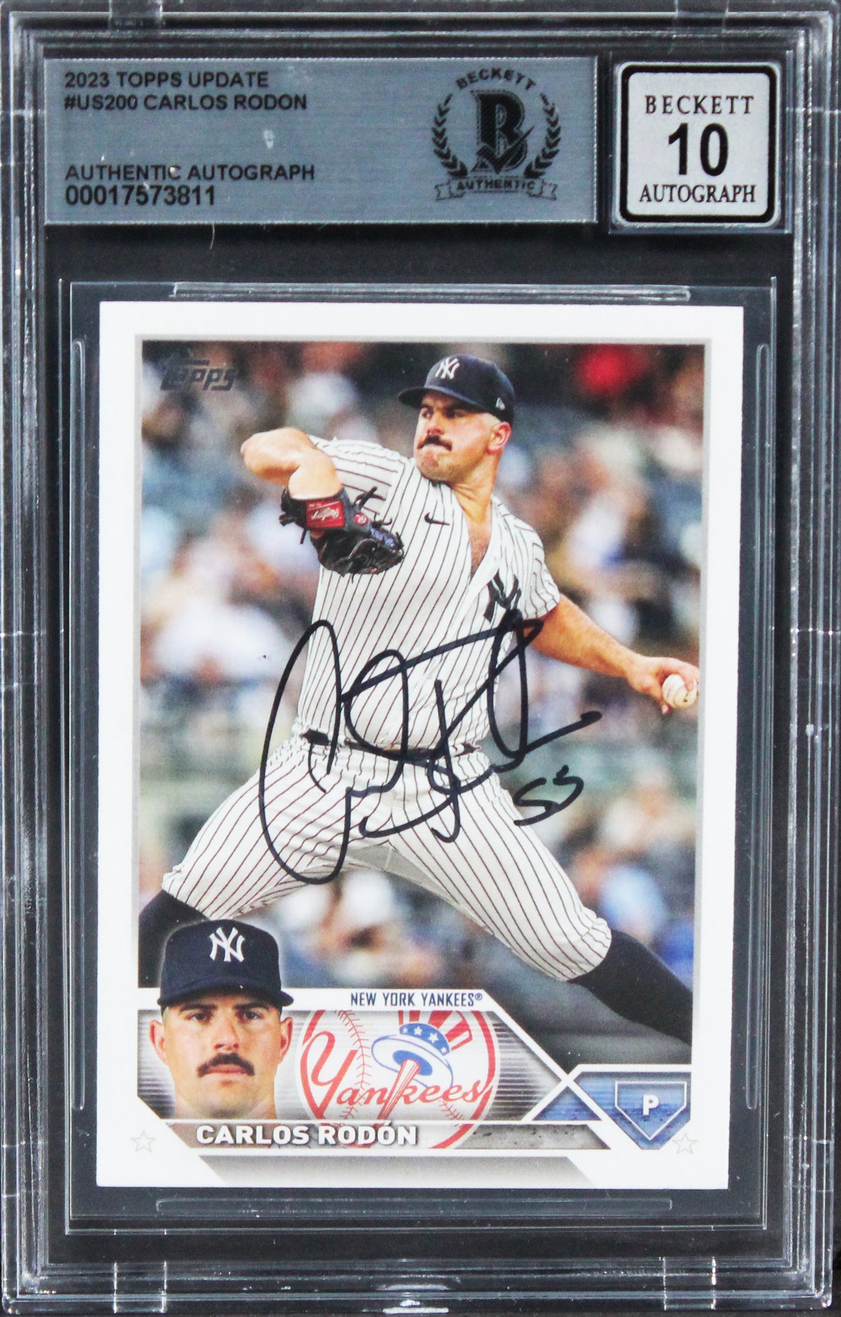 Yankees Carlos Rodon Signed 2023 Topps Update #US200 Card Auto 10! BAS Slabbed