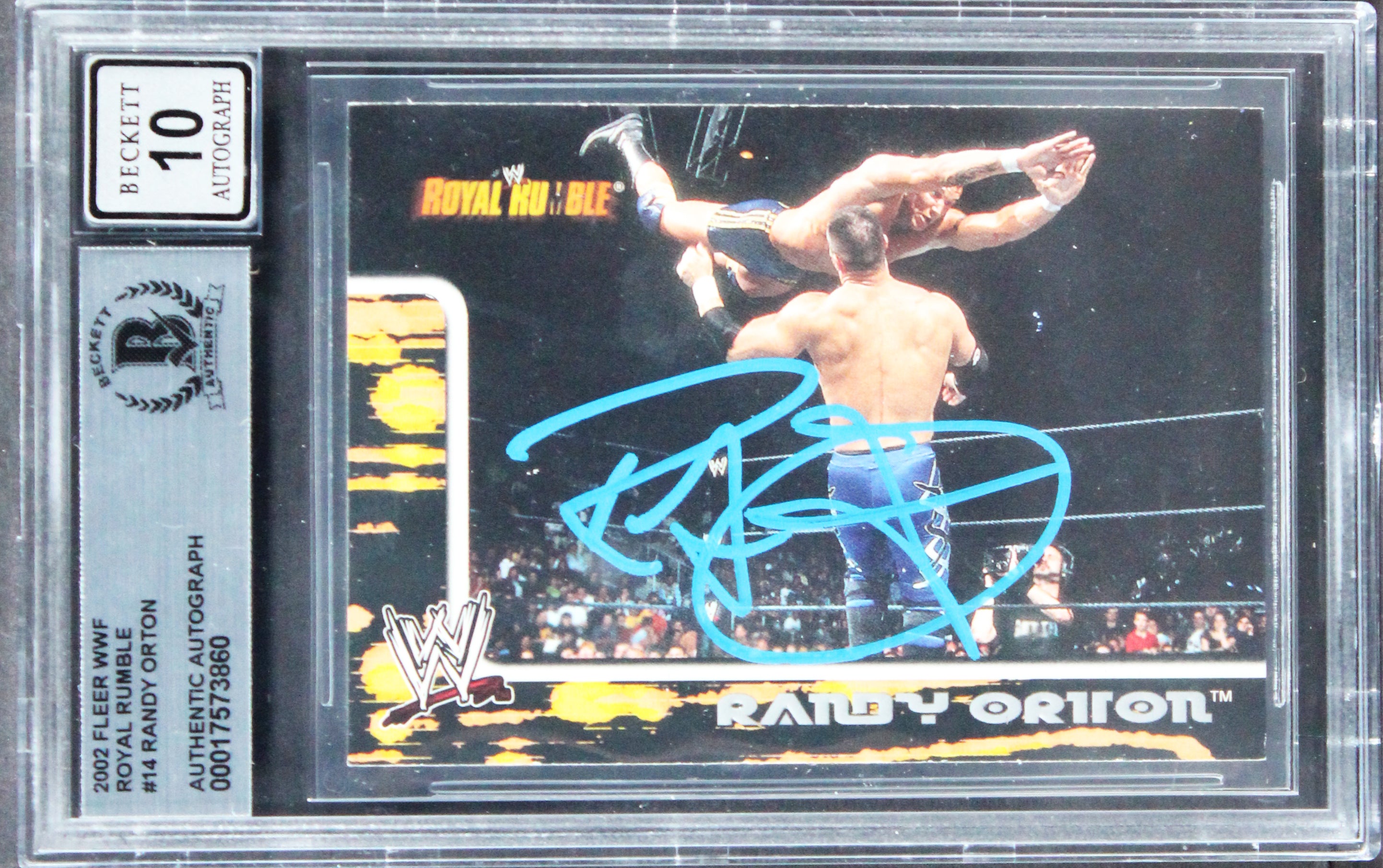 Randy Orton Signed 2002 Fleer WWF Royal Rumble #14 Card Auto 10! BAS Slabbed
