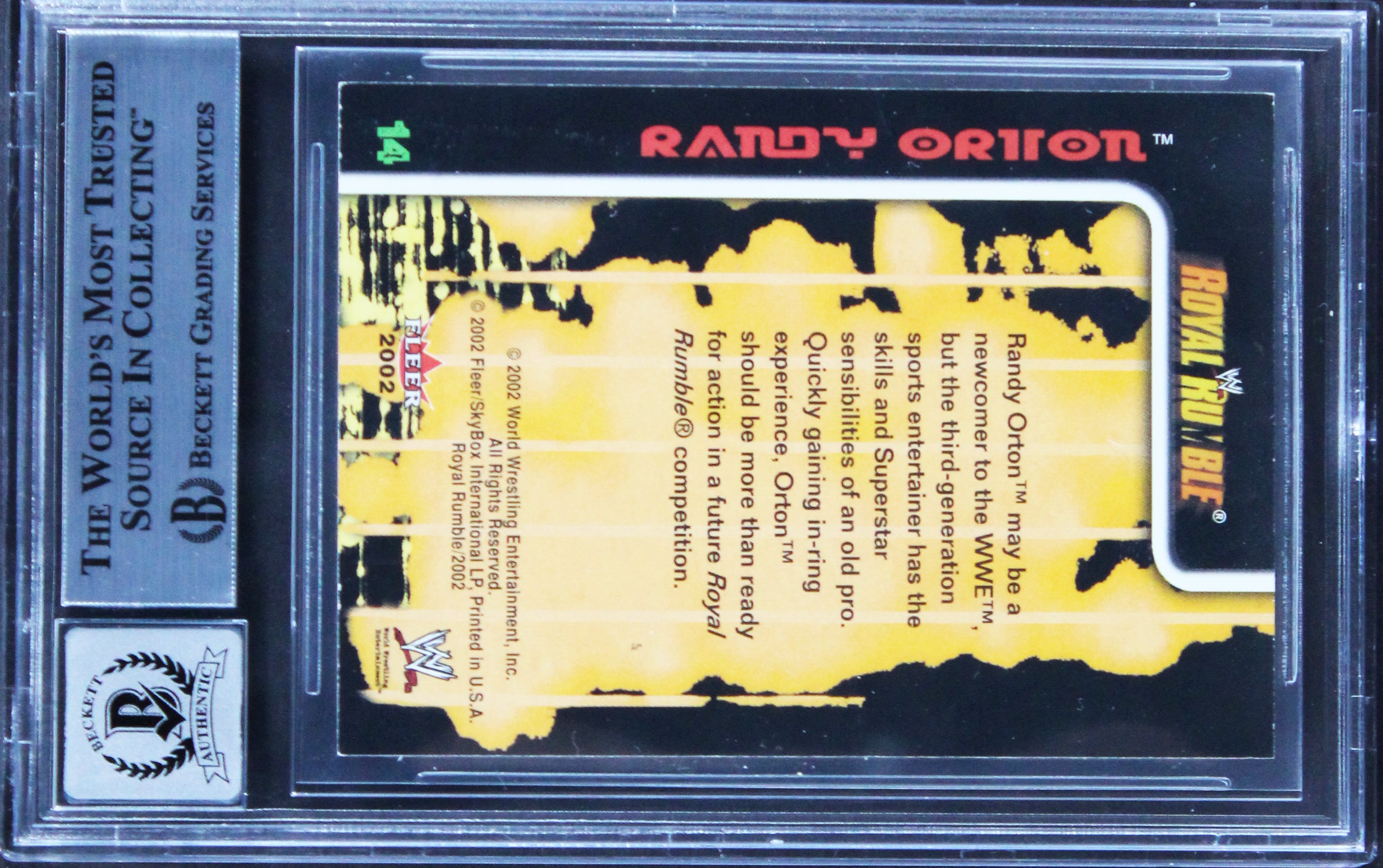 Randy Orton Signed 2002 Fleer WWF Royal Rumble #14 Card Auto 10! BAS Slabbed
