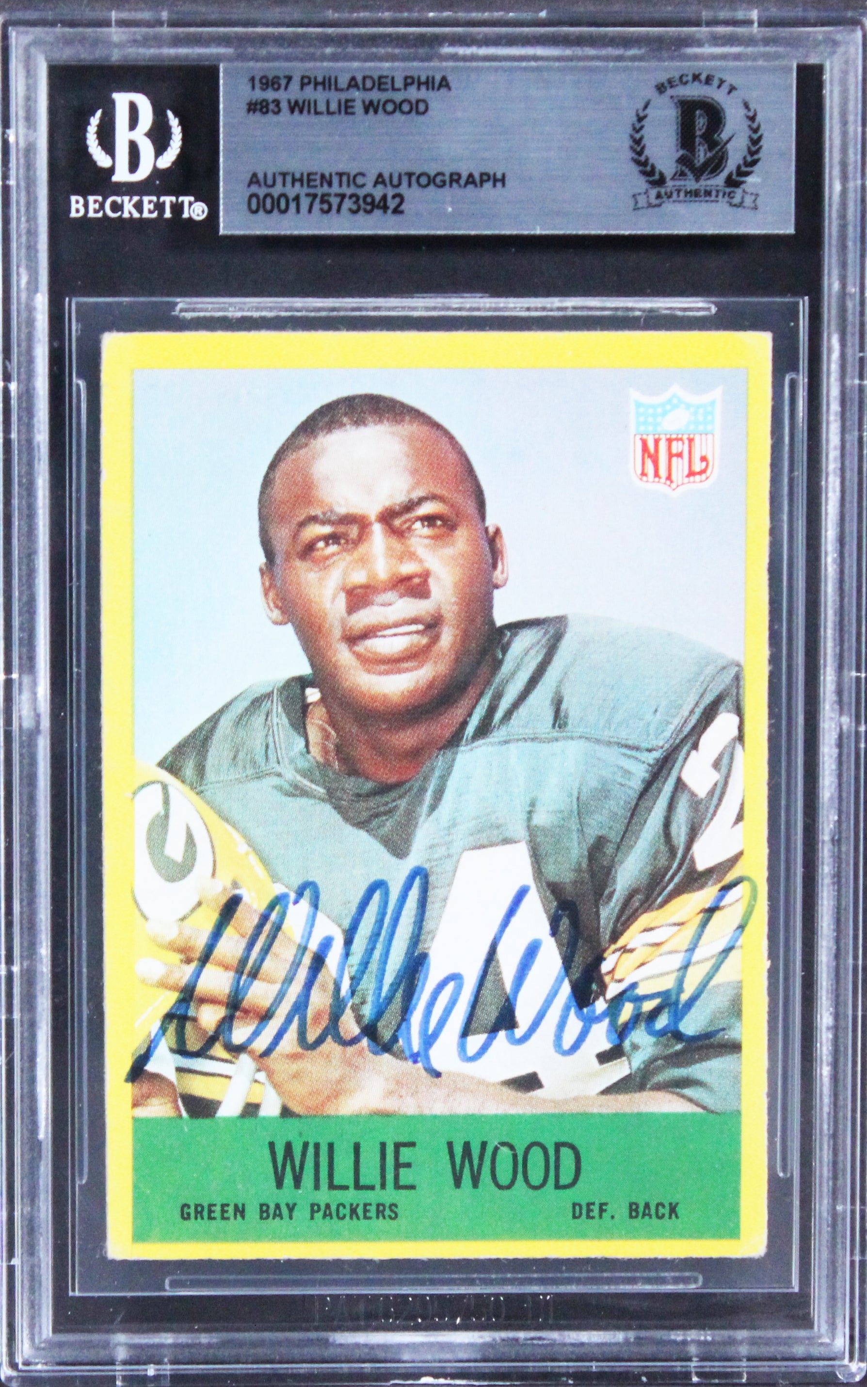Packers Willie Wood Authentic Signed 1967 Philadelphia #83 Card BAS Slabbed