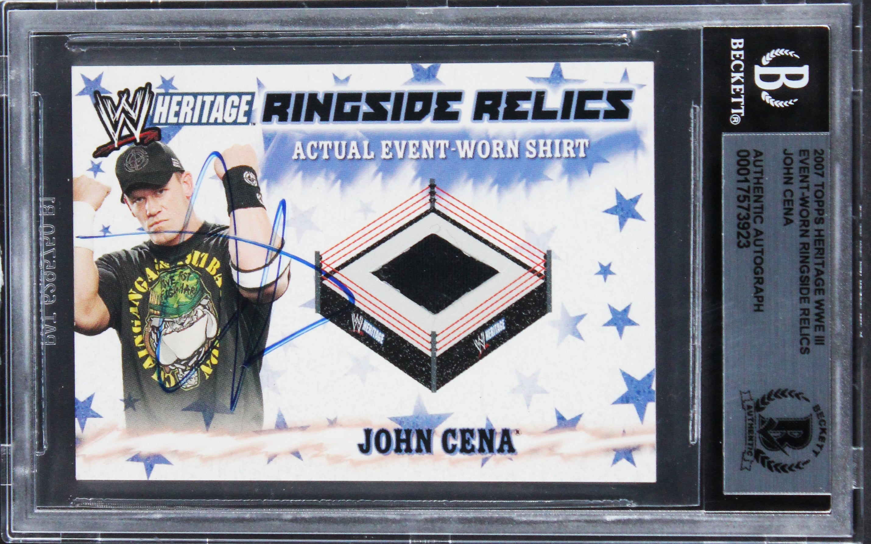 John Cena Signed 2007 Topps Heritage WWE III Event-Worn RR Card BAS Slabbed