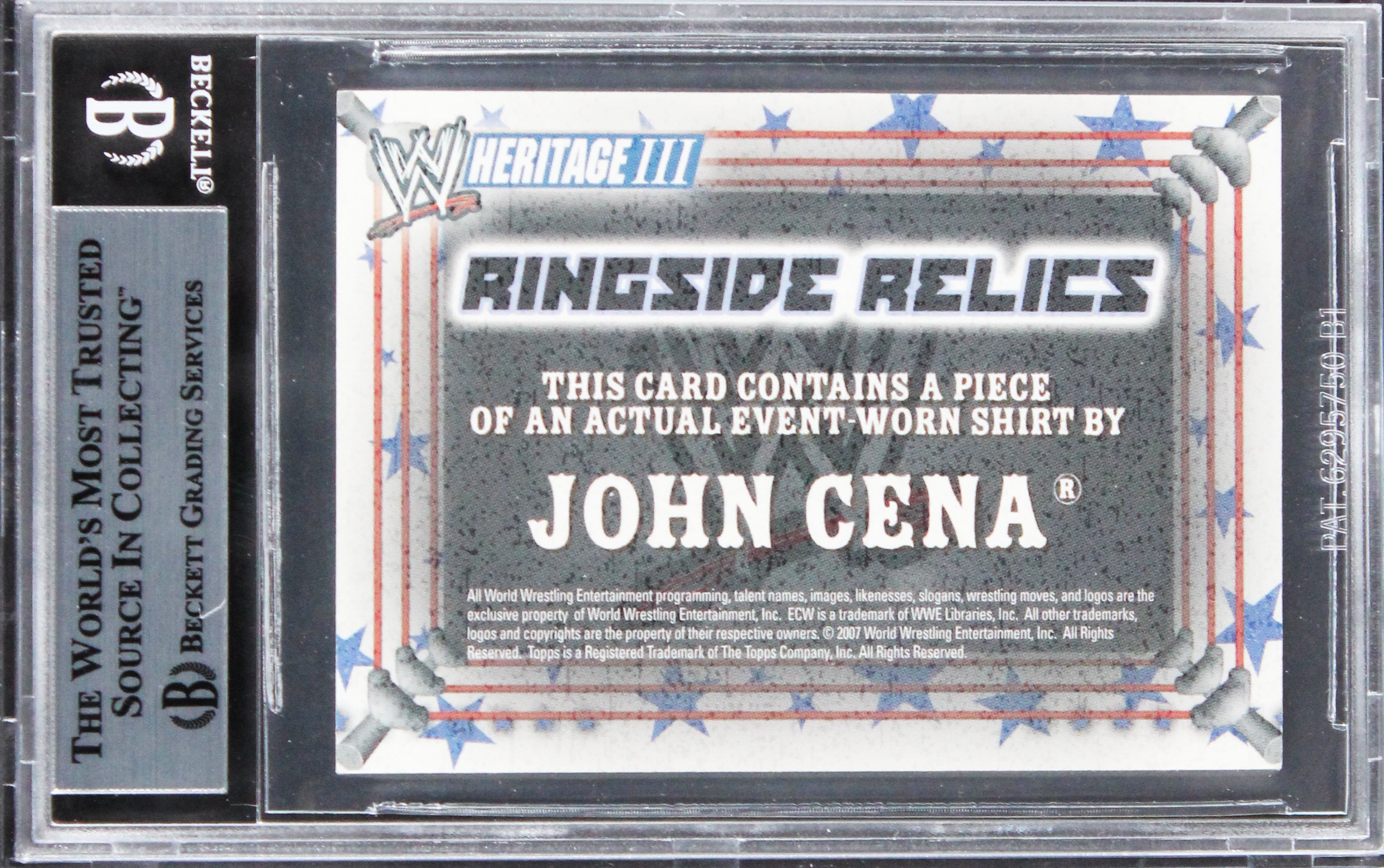John Cena Signed 2007 Topps Heritage WWE III Event-Worn RR Card BAS Slabbed