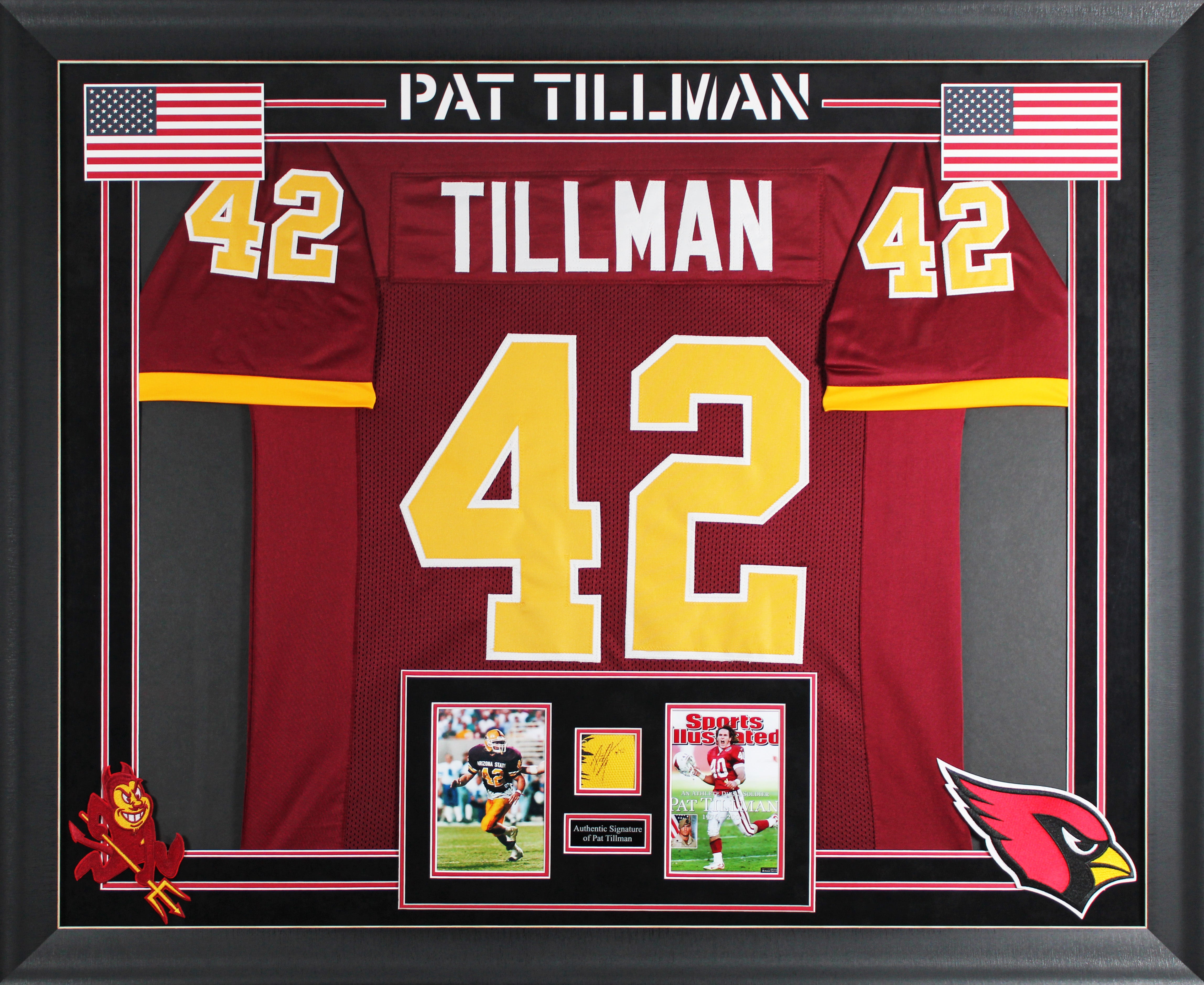 Cardinals Pat Tillman Signed 2x2 Cut Sig Framed Jersey Display JSA #ZZ00038