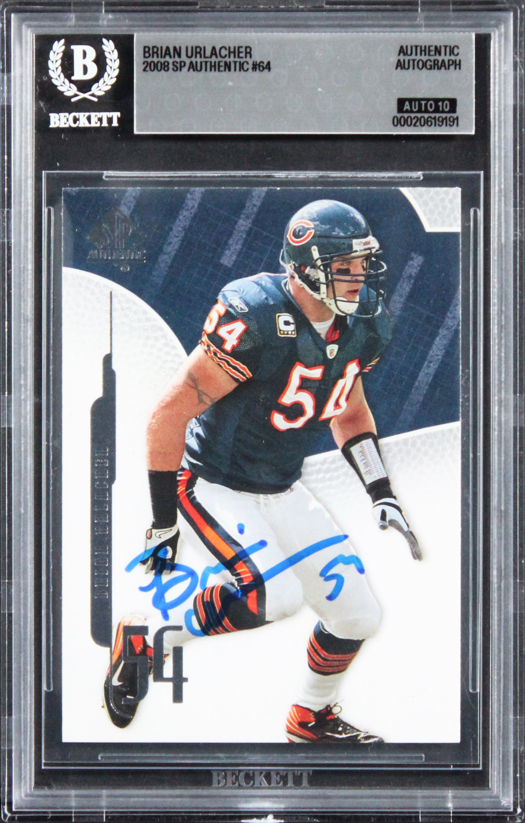 Bears Brian Urlacher Signed 2008 SP Authentic #64 Card Auto GM 10! BAS Slabbed