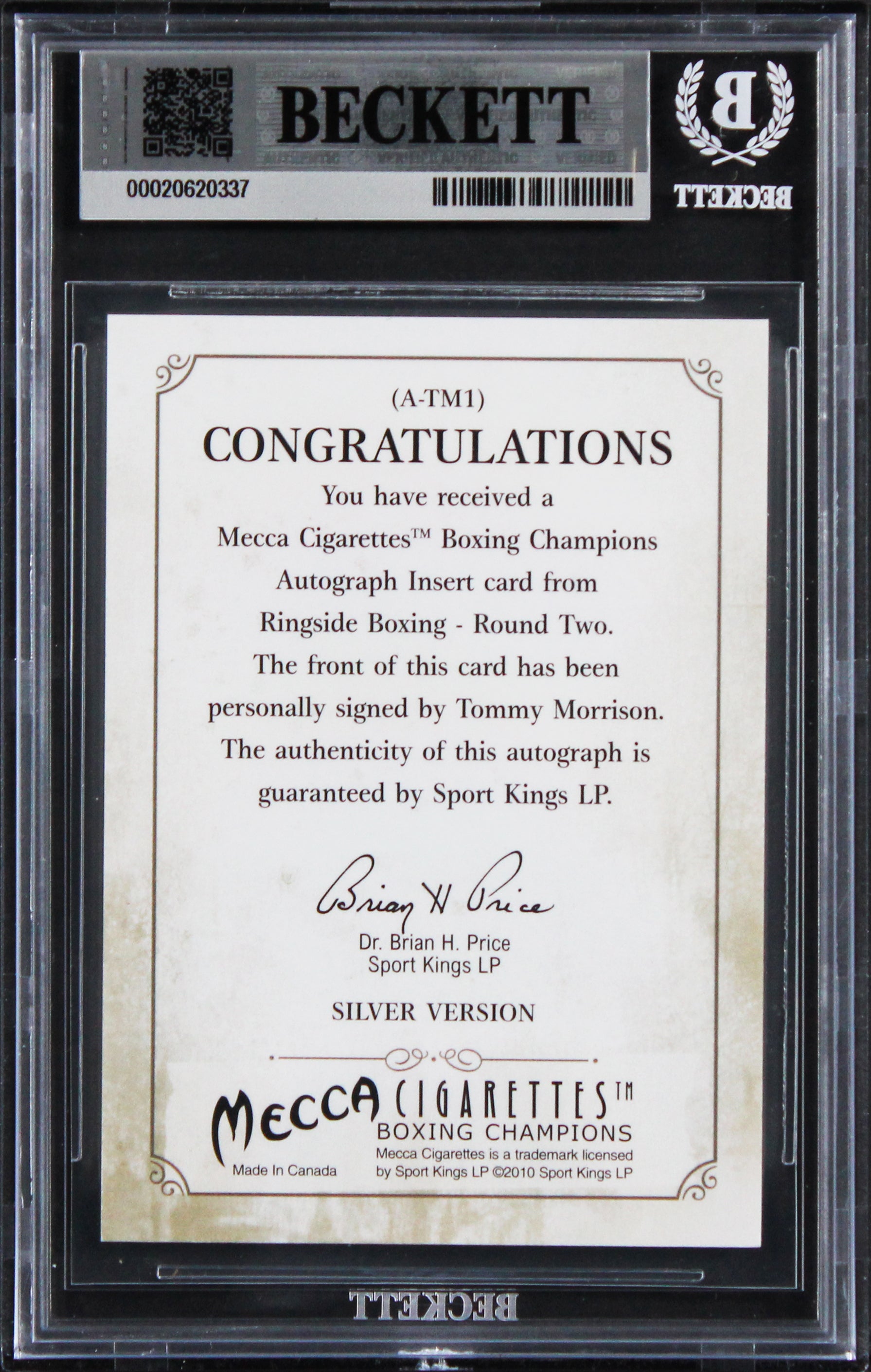 Tommy Morrison Signed 2011 Ringside Boxing #ATM1 Card Auto Grade 10! BAS Slabbed