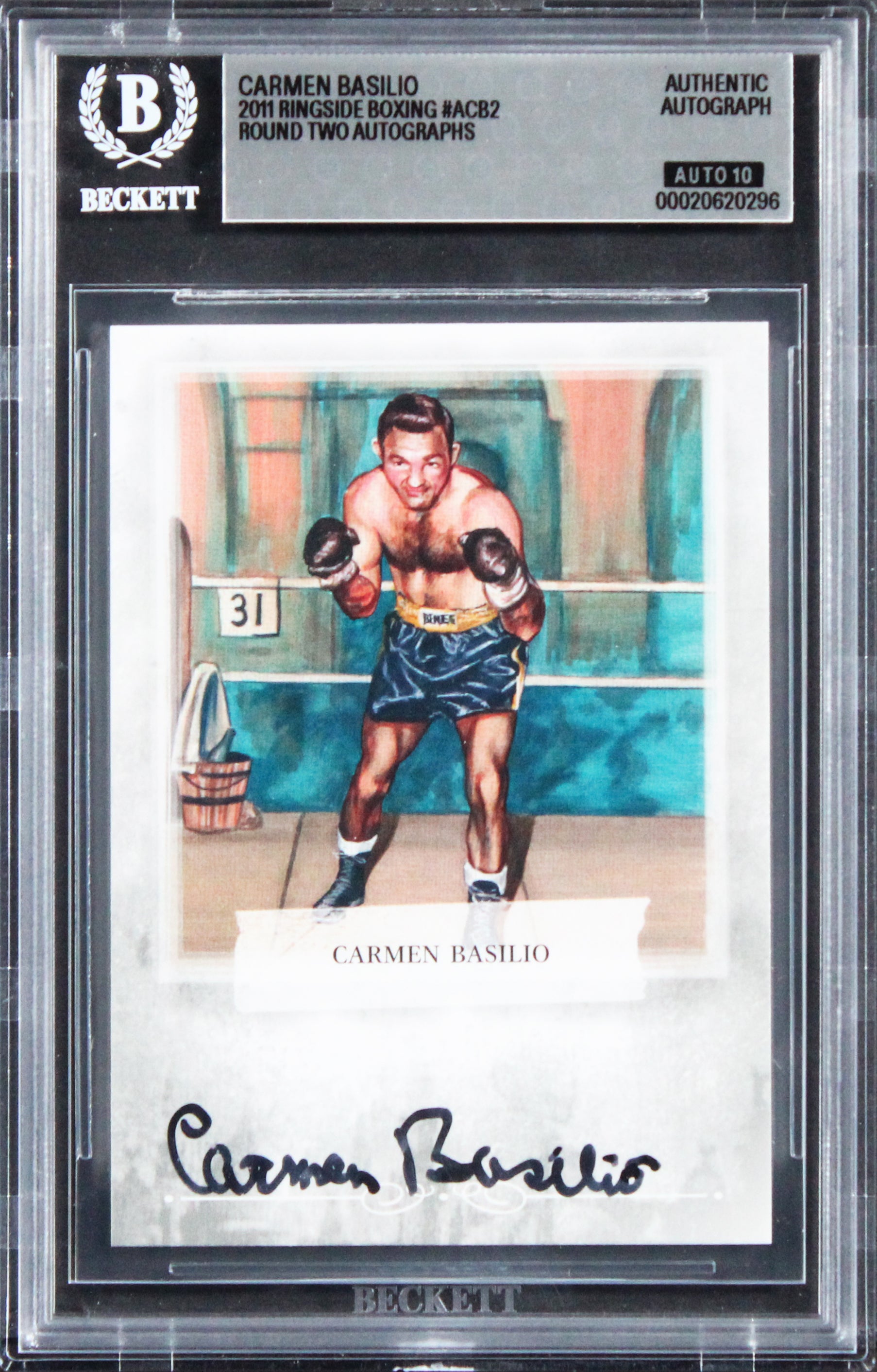 Carmen Basilio Signed 2011 Ringside Boxing #ASM2 Card Auto Grade 10! BAS Slabbed