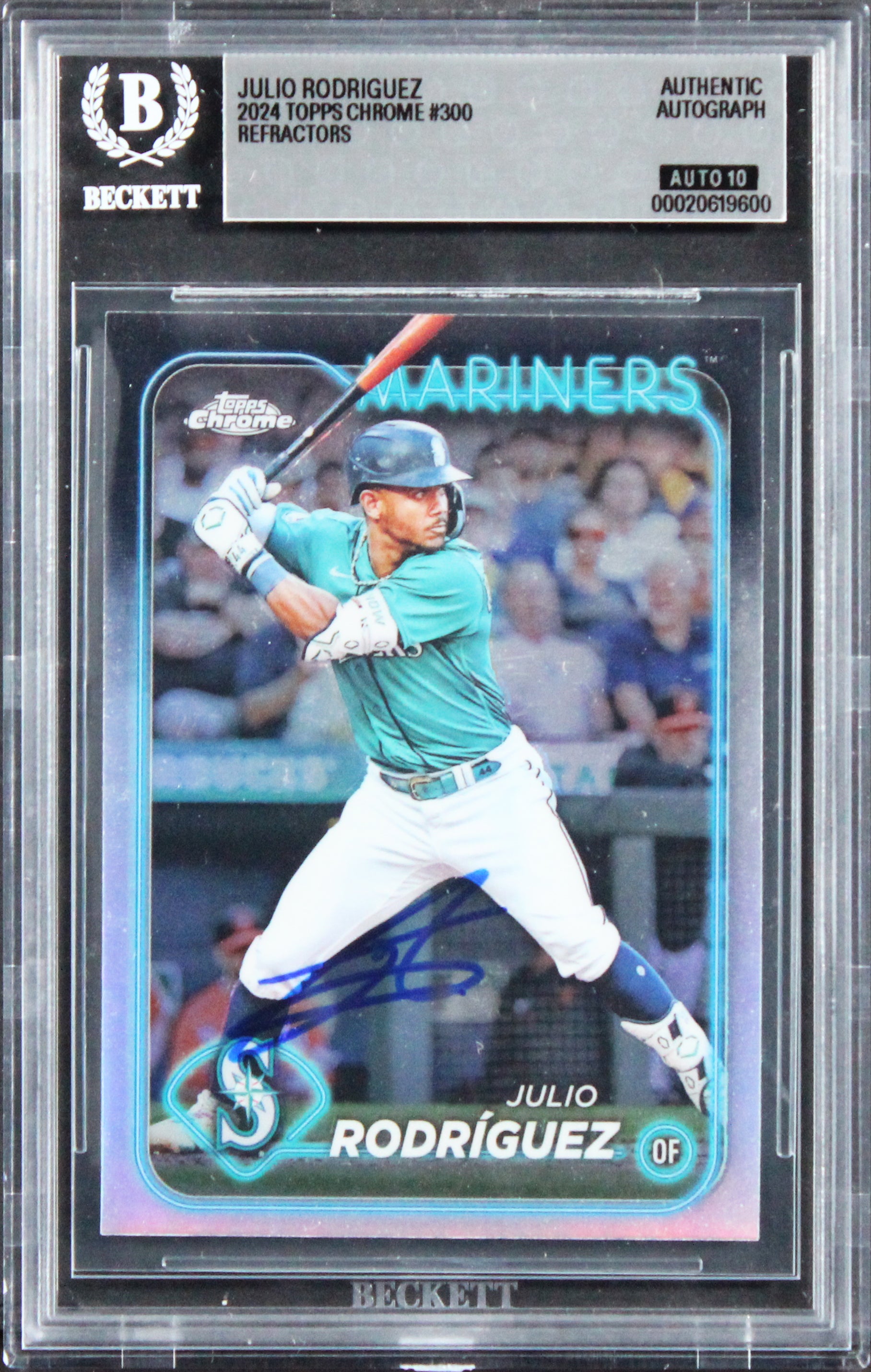 Mariners Julio Rodriguez Signed 2024 Topps Chrome #300 Card Auto 10! BAS Slabbed