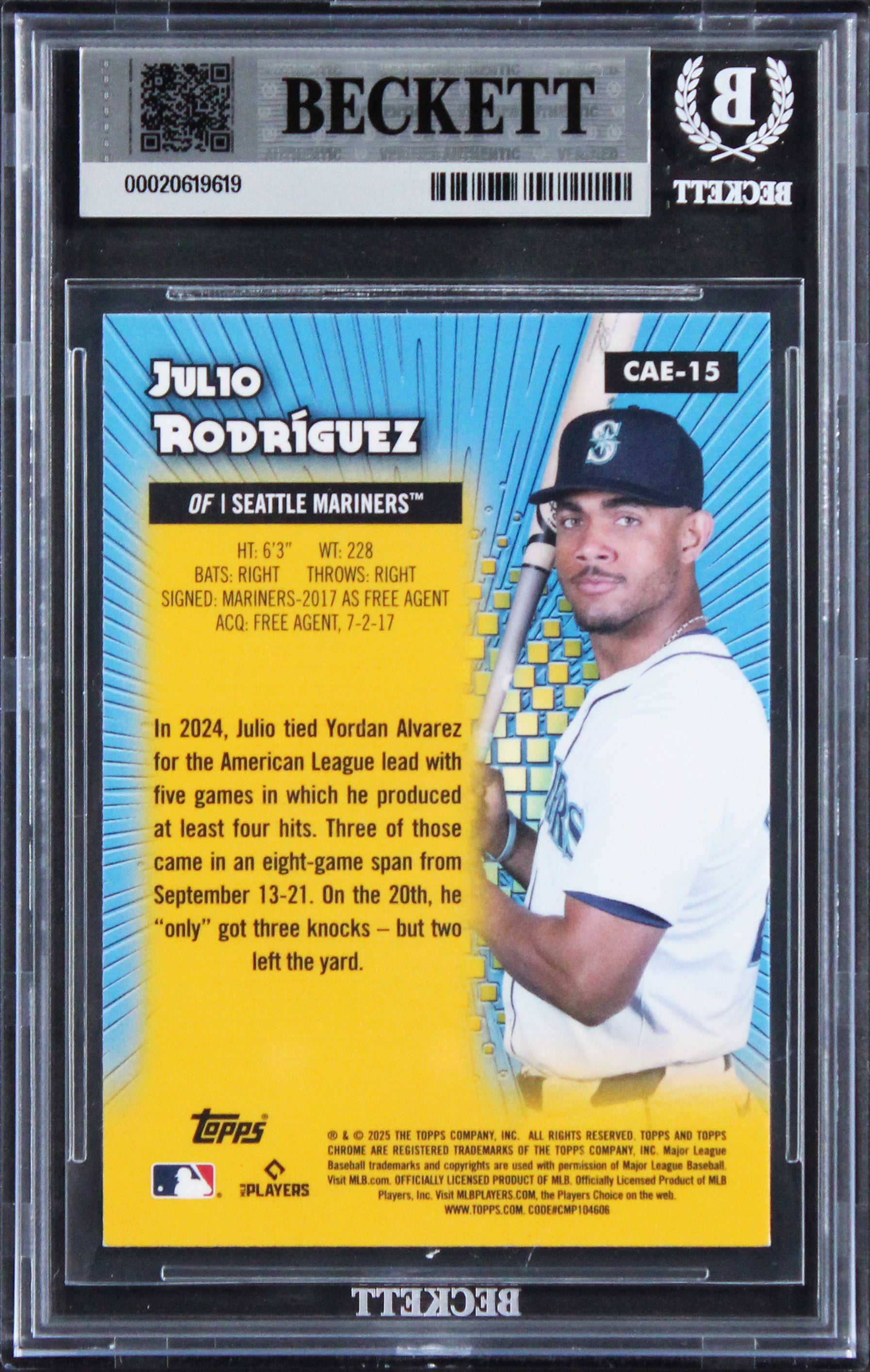 Mariners Julio Rodriguez Signed 2026 Topps Chrome #CAE15 Card Auto 10! BAS Slab