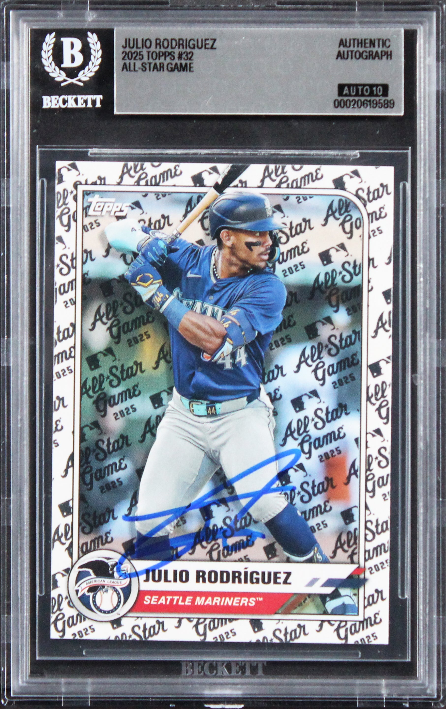 Mariners Julio Rodriguez Signed 2025 Topps ASG #32 Card Auto GM 10! BAS Slabbed