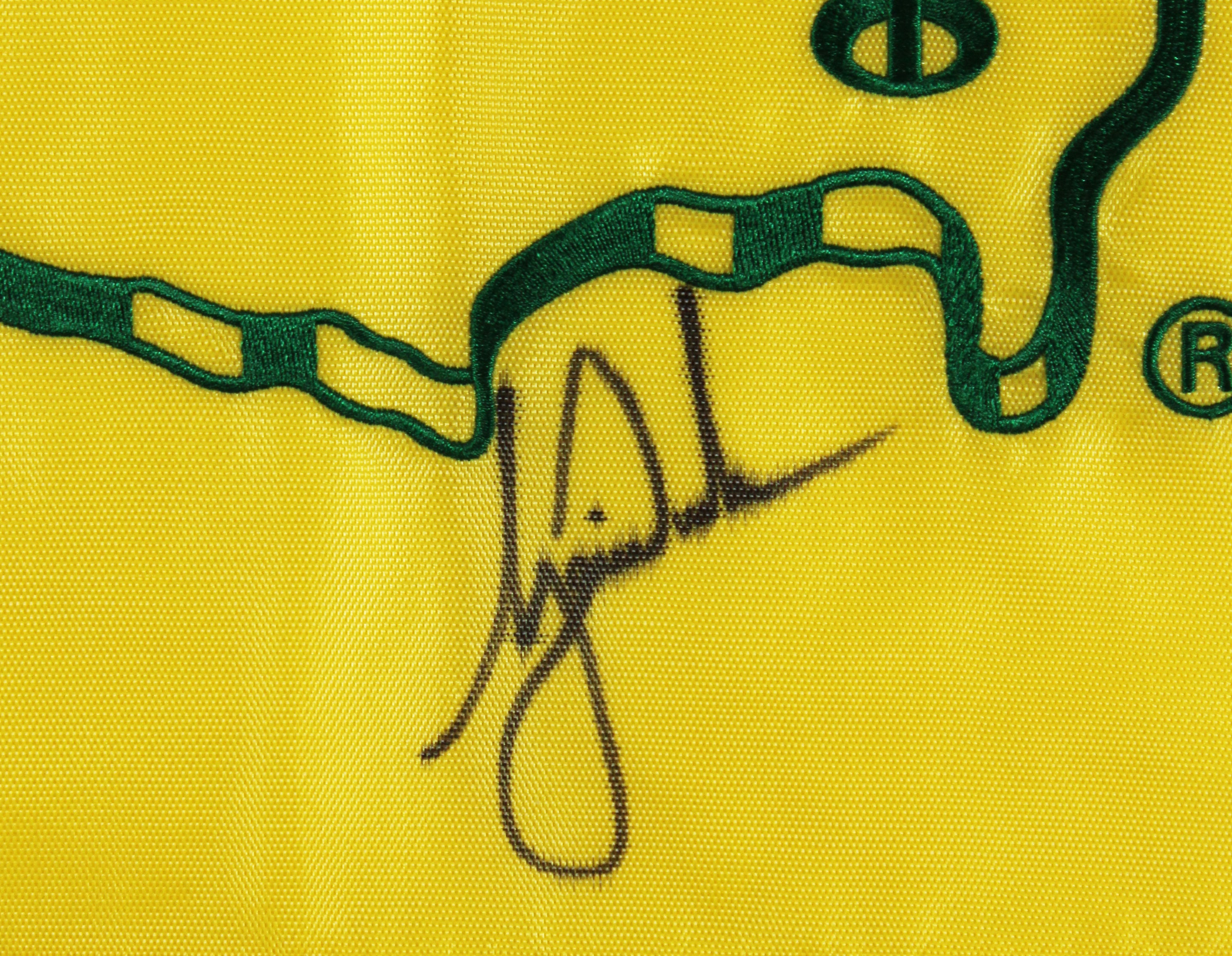 Tiger Woods Authentic Signed & Framed 2002 Masters Pin Flag PSA/DNA #AQ05161
