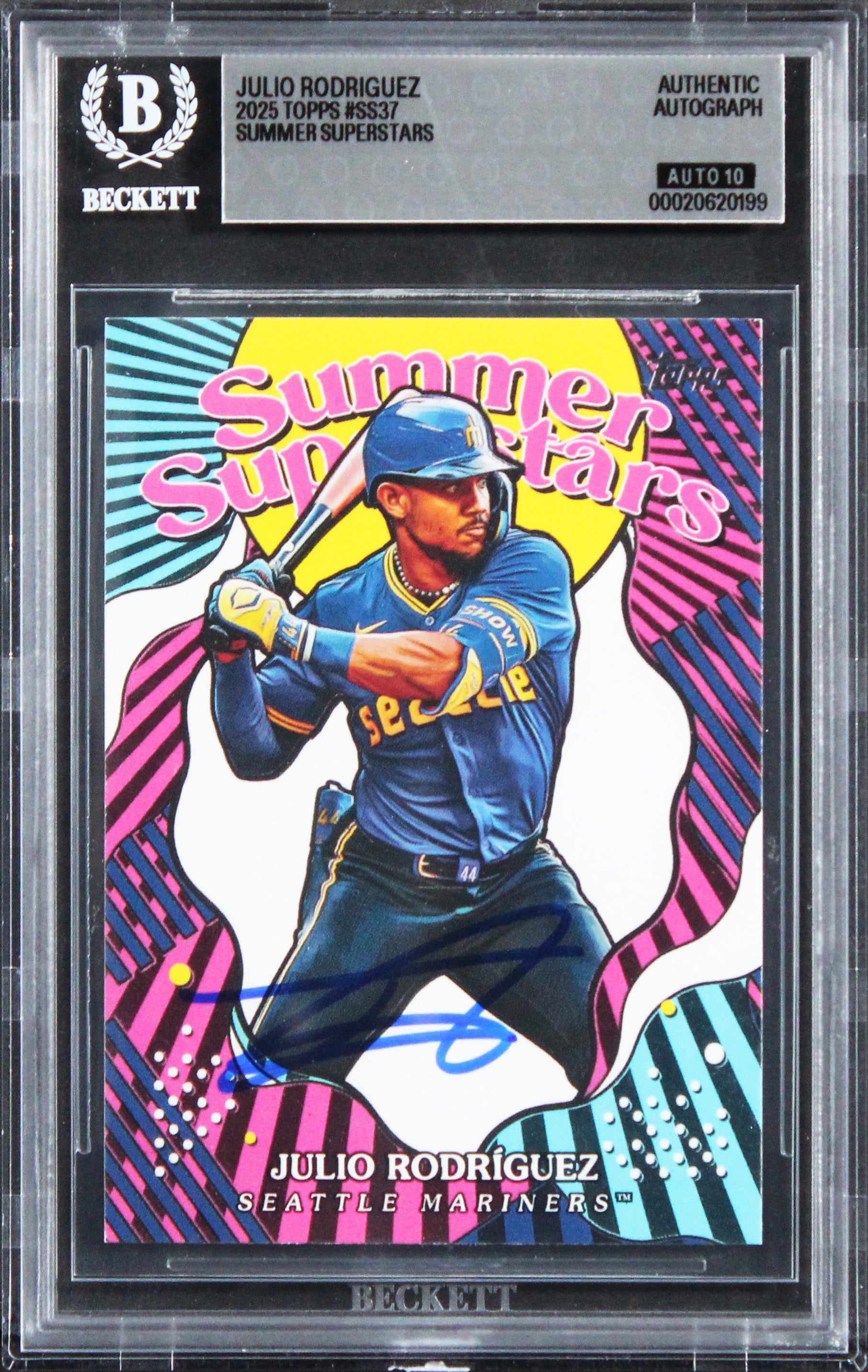 Mariners Julio Rodriguez Signed 2025 Topps #SS37 Card Auto Grade 10! BAS Slabbed