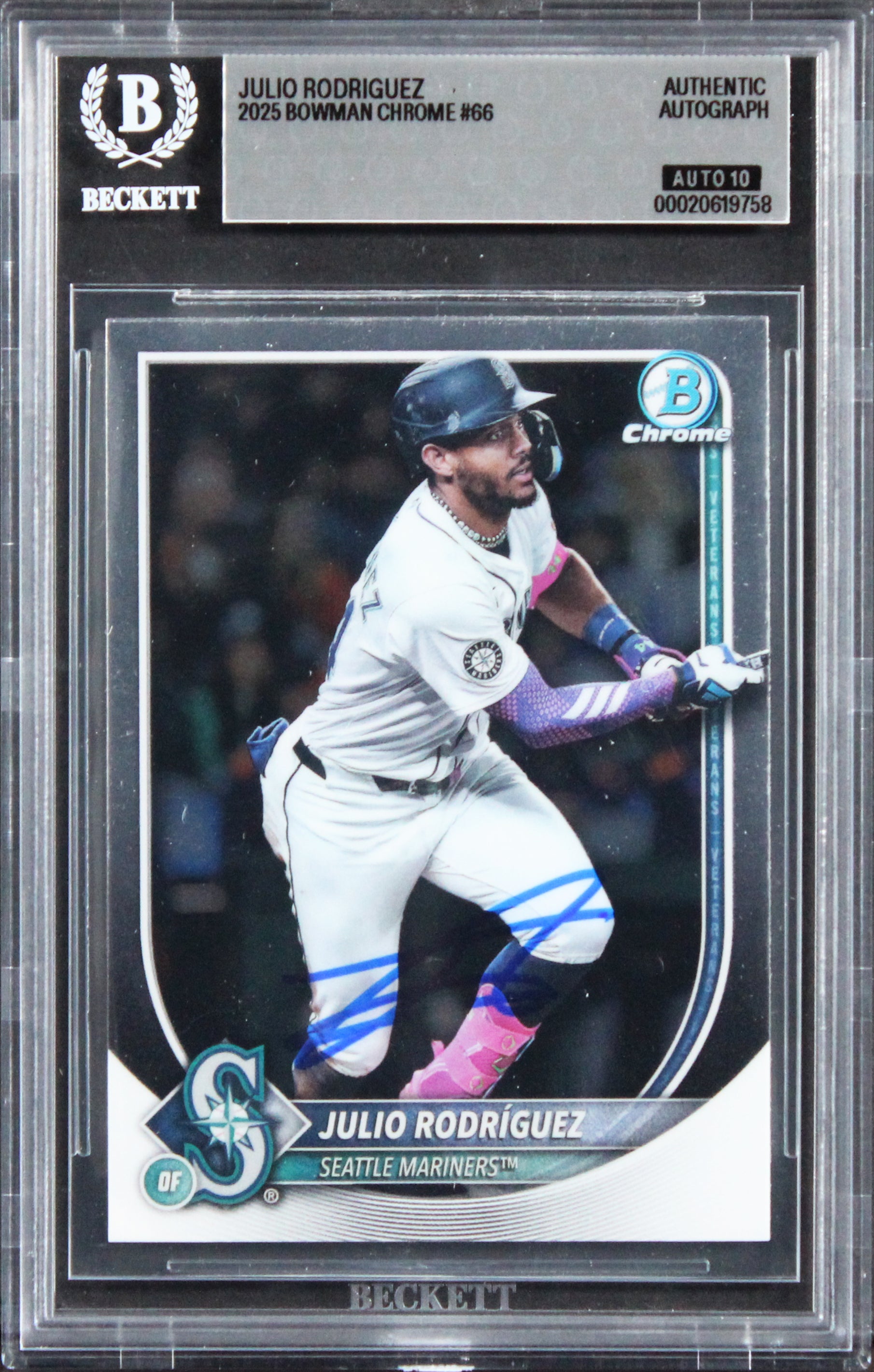 Mariners Julio Rodriguez Signed 2025 Bowman Chrome #66 Card Auto 10! BAS Slabbed