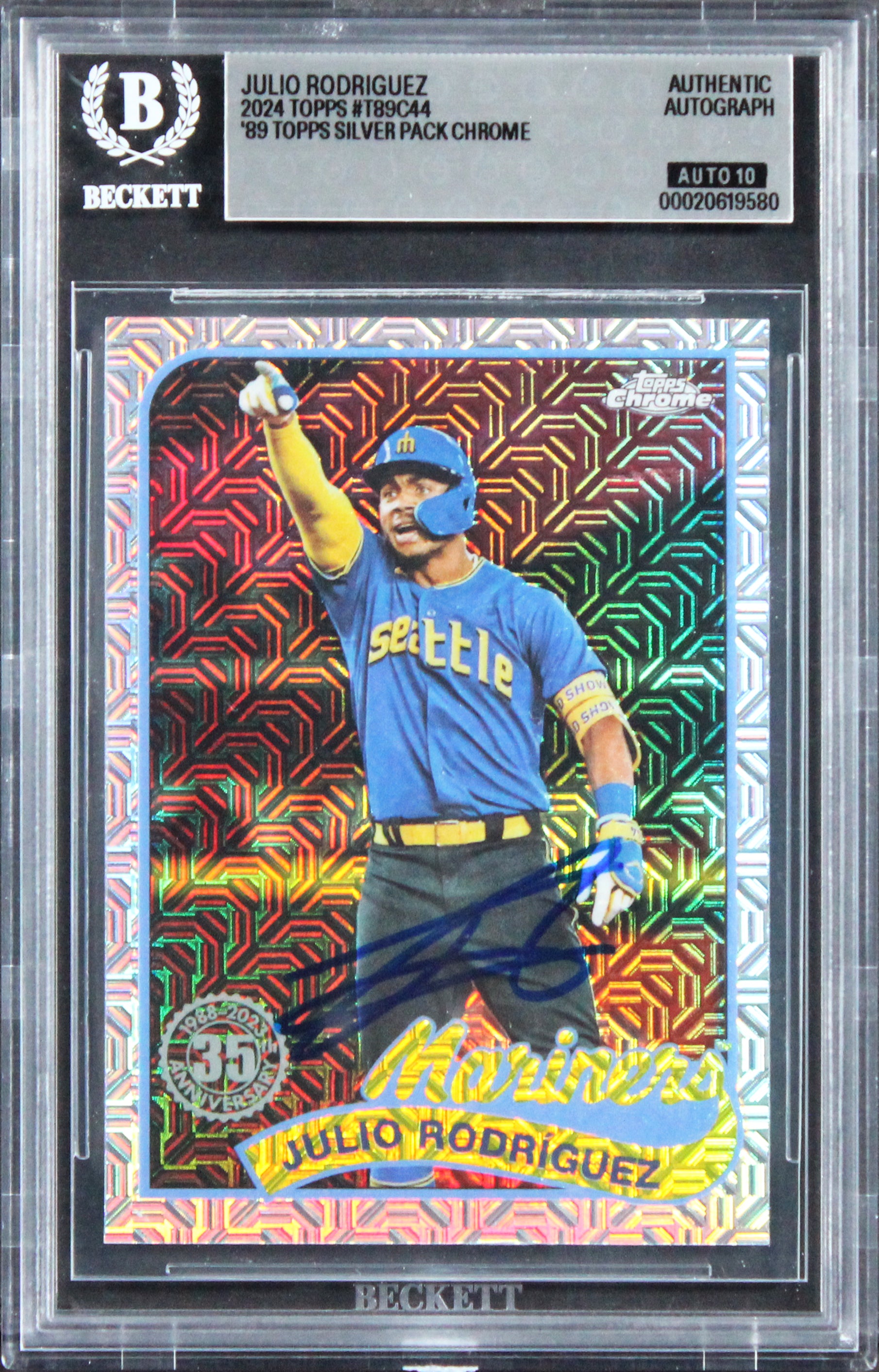 Mariners Julio Rodriguez Signed 2024 Topps #T89C44 Card Auto GM 10! BAS Slabbed