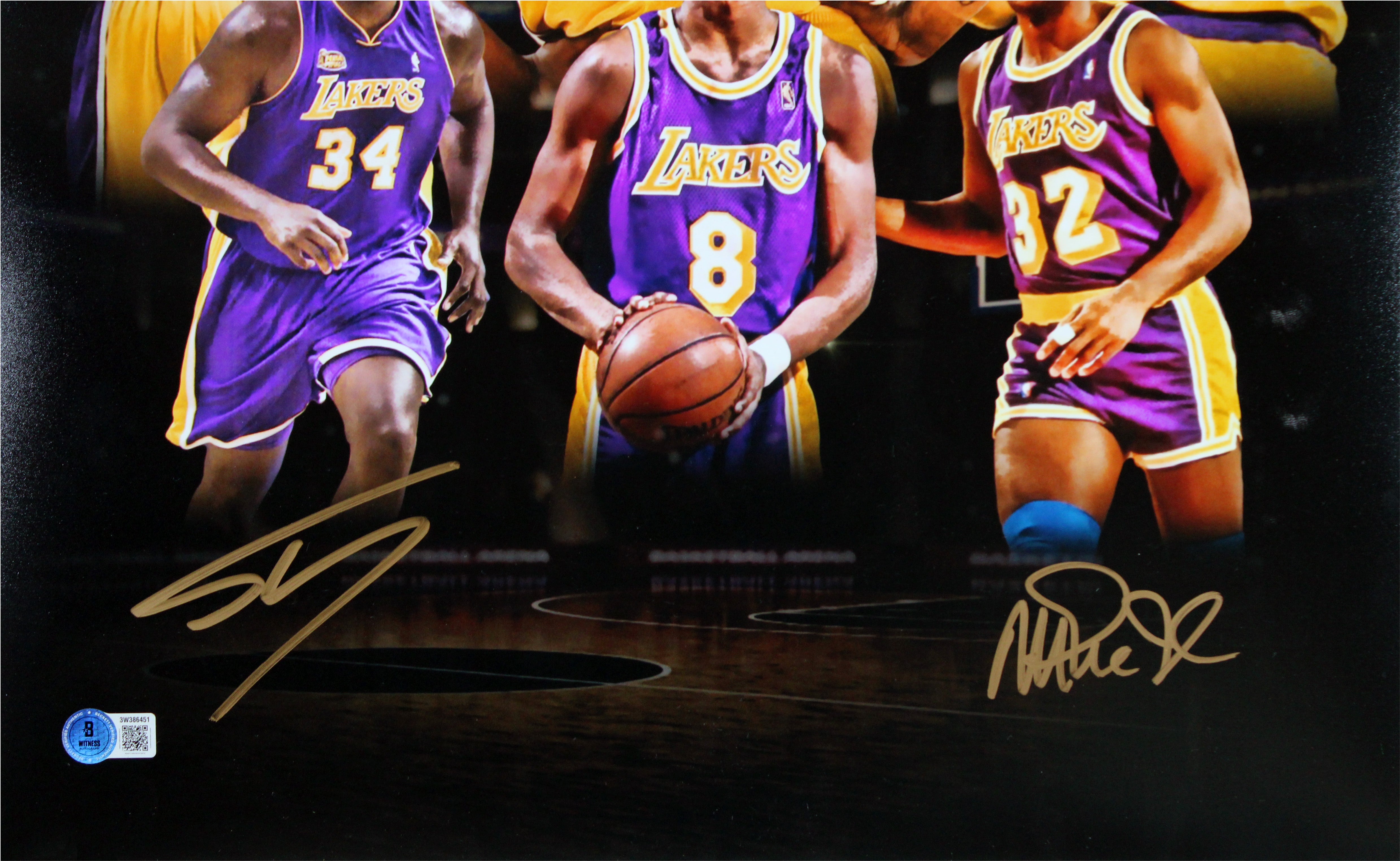 Lakers Magic Johnson & Shaquille O'Neal Signed 16x20 Custom Photo BAS Witnessed