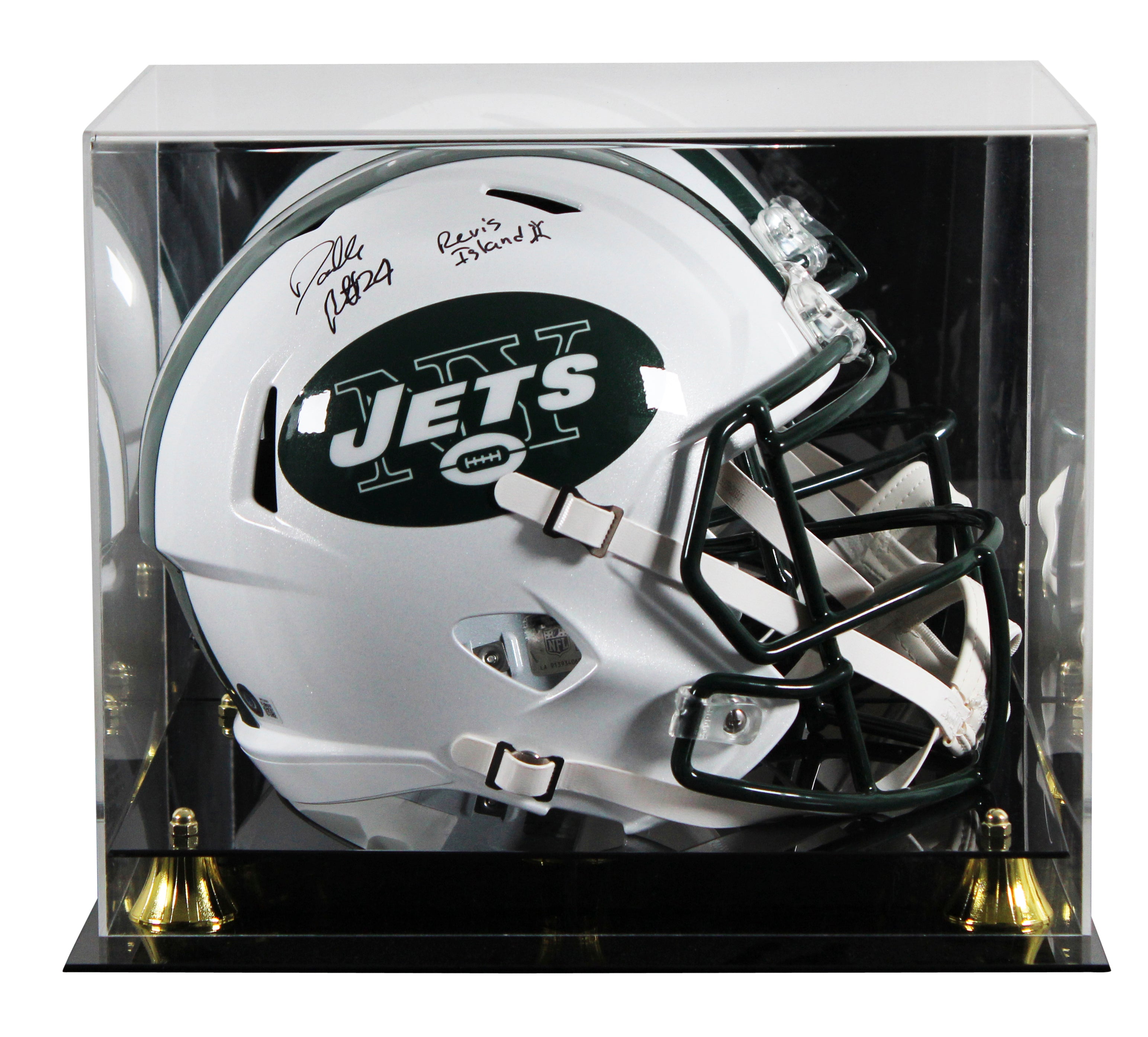 Jets Darrelle Revis Signed 98-18 TB F/S Speed Rep Helmet W/ Case BAS Witness