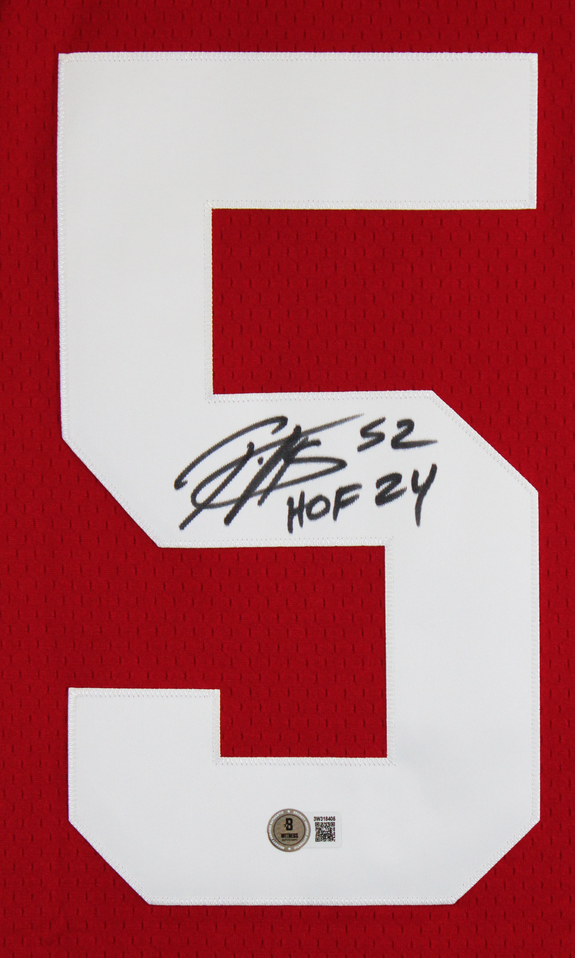 49ers Patrick Willis "HOF 24" Signed Red M&N Framed Jersey BAS Witnessed