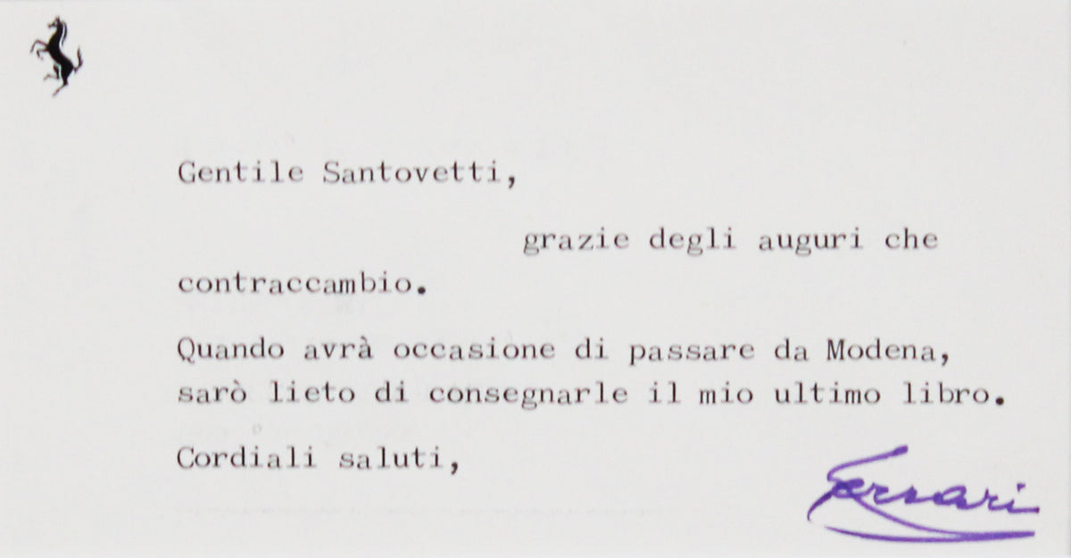 Enzo Ferrari Authentic Signed & Framed 3x5 Letter Autographed BAS #AE09903