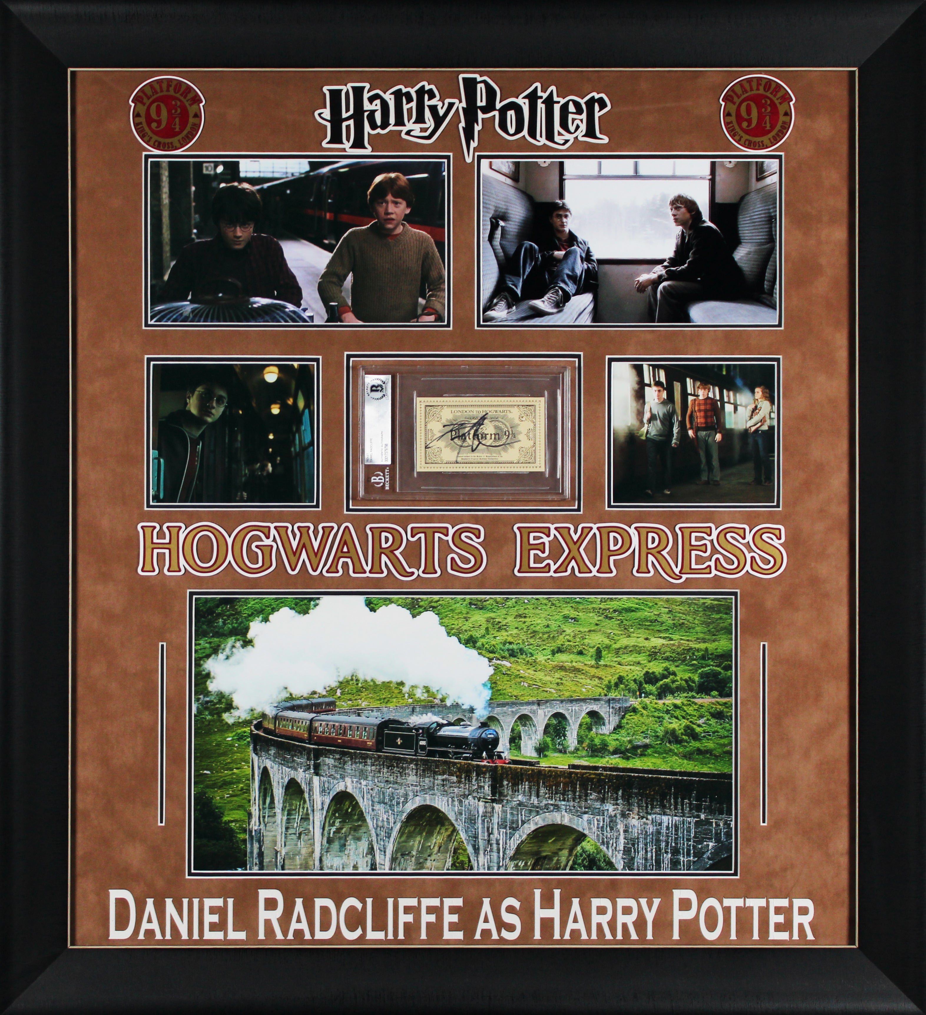 Daniel Radcliffe Signed 3x4 Hogwarts Express Ticket Framed Display BAS Slabbed