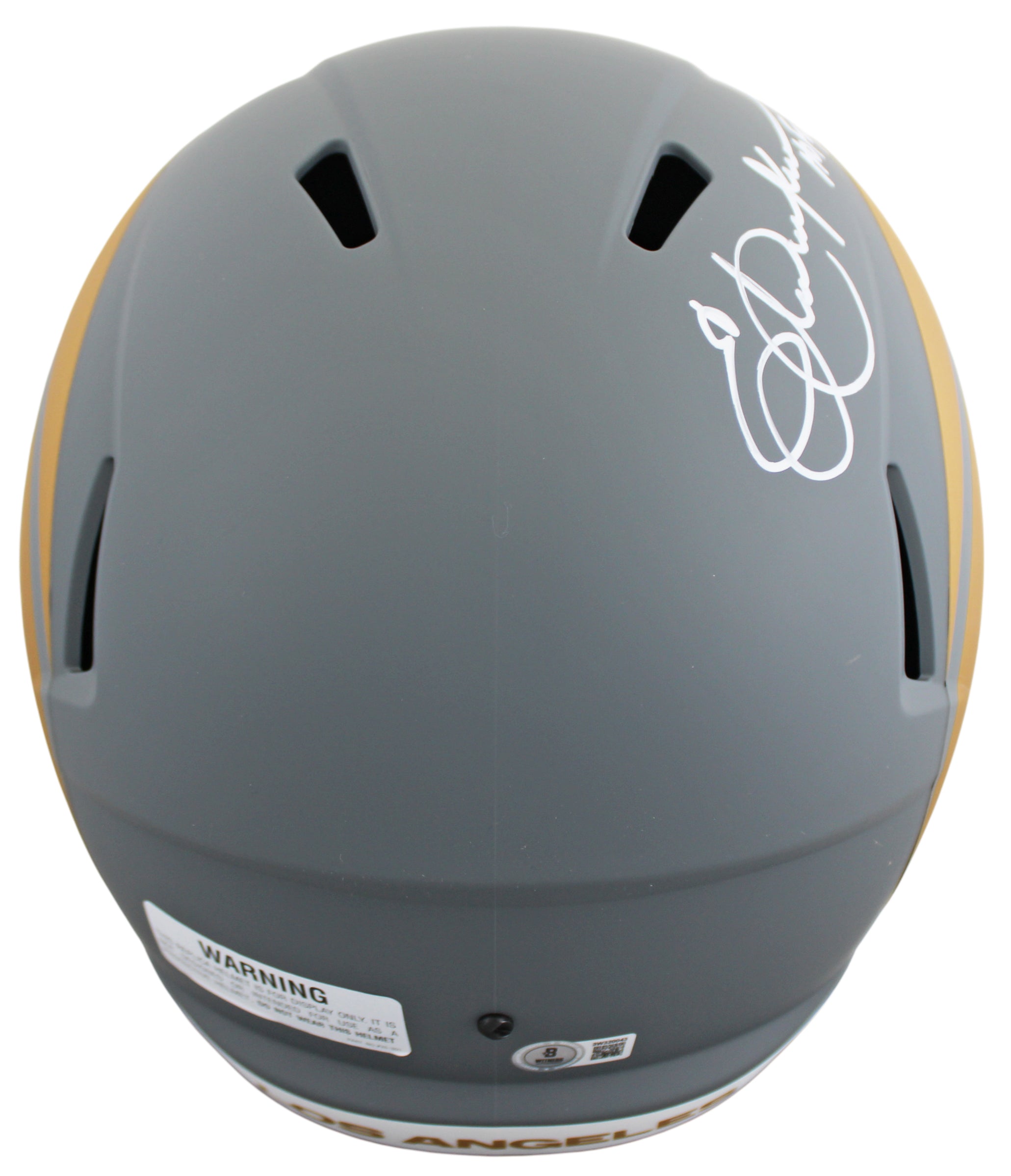Rams Eric Dickerson "HOF 99" Signed Slate Full Size Speed Rep Helmet BAS Wit 2