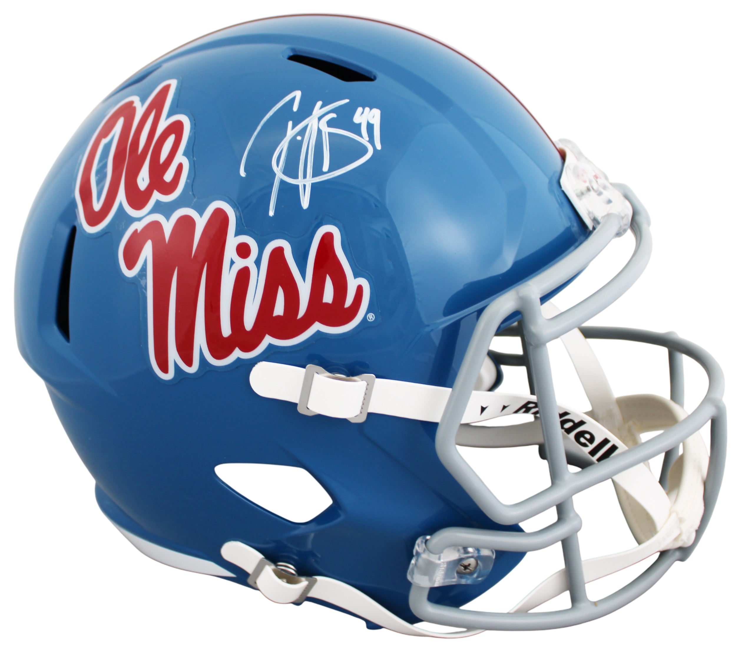 Ole Miss Patrick Willis Signed Powder Blue F/S Speed Rep Helmet W/ Case BAS Wit