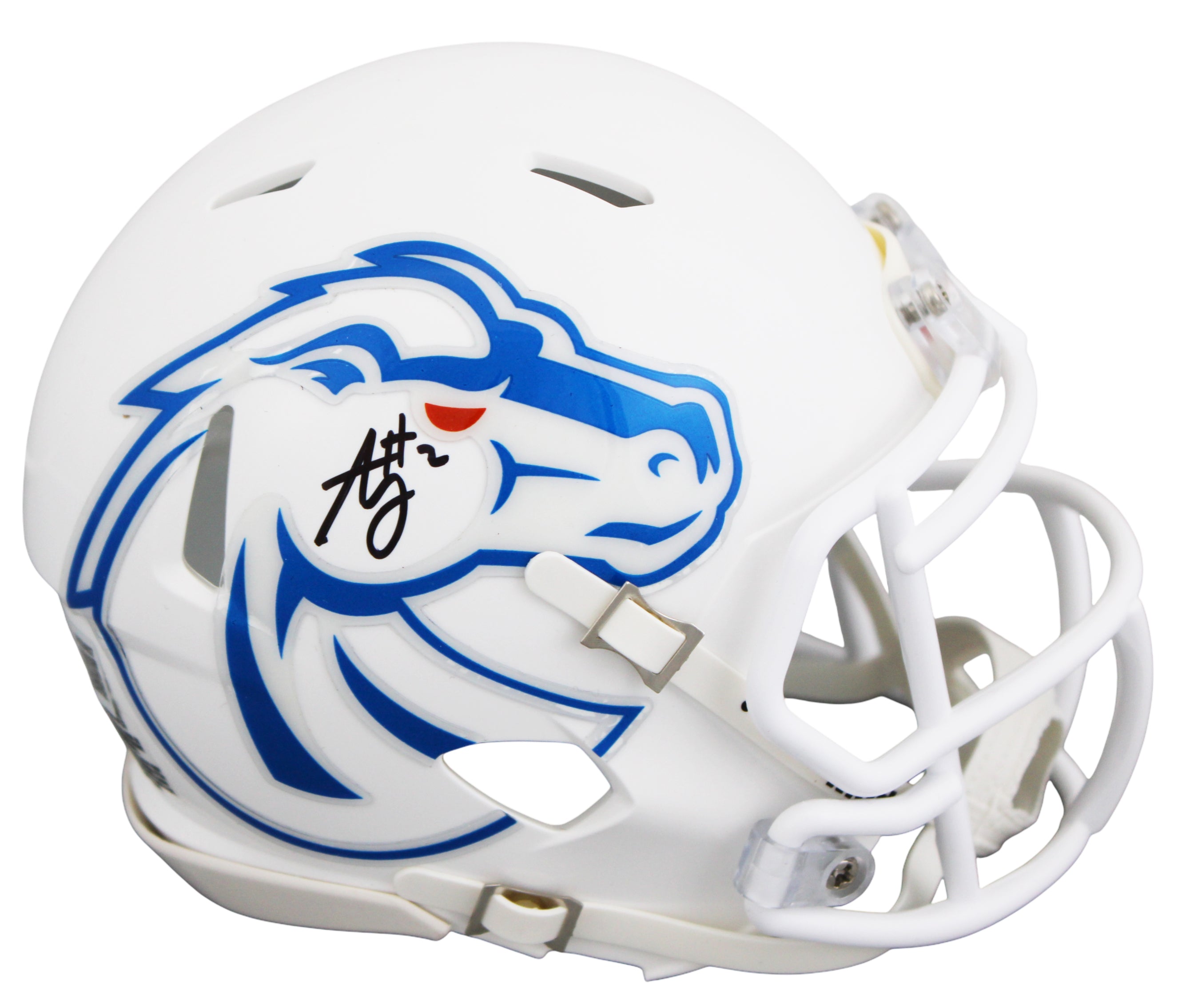 Boise State Ashton Jeanty Signed White Speed Mini Helmet W/ Case BAS Witnessed