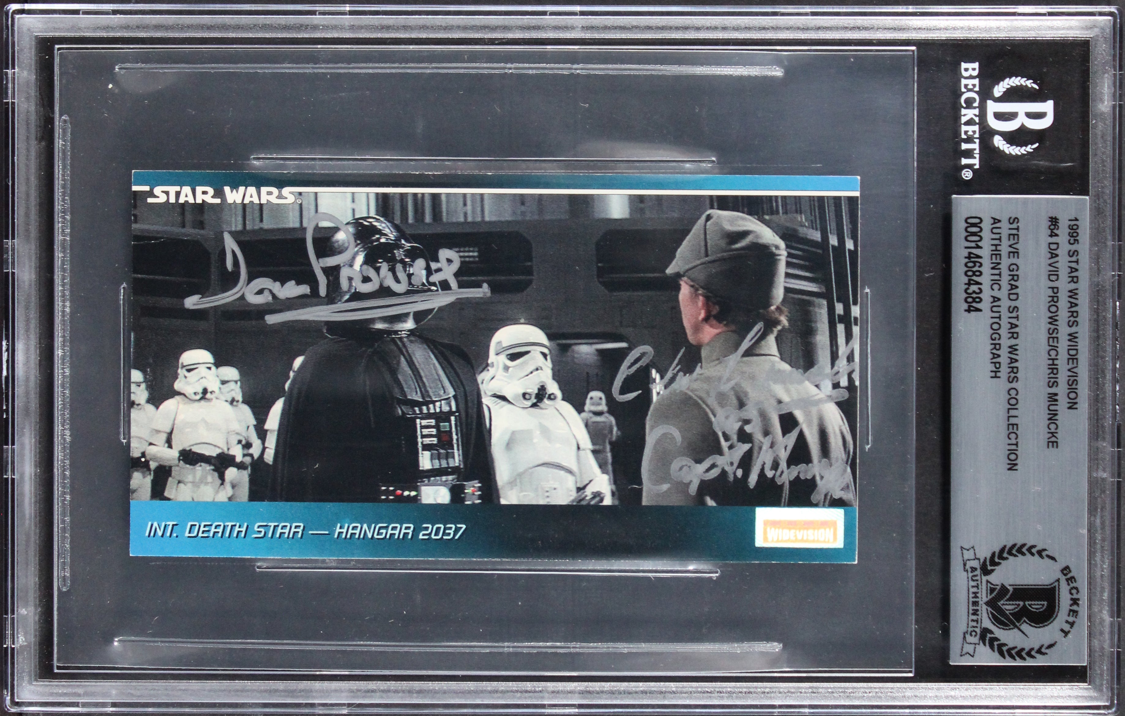 (2) Prowse & Muncke "w/ Insc" Signed 1995 Star Wars Widevision #64 Card BAS Slab