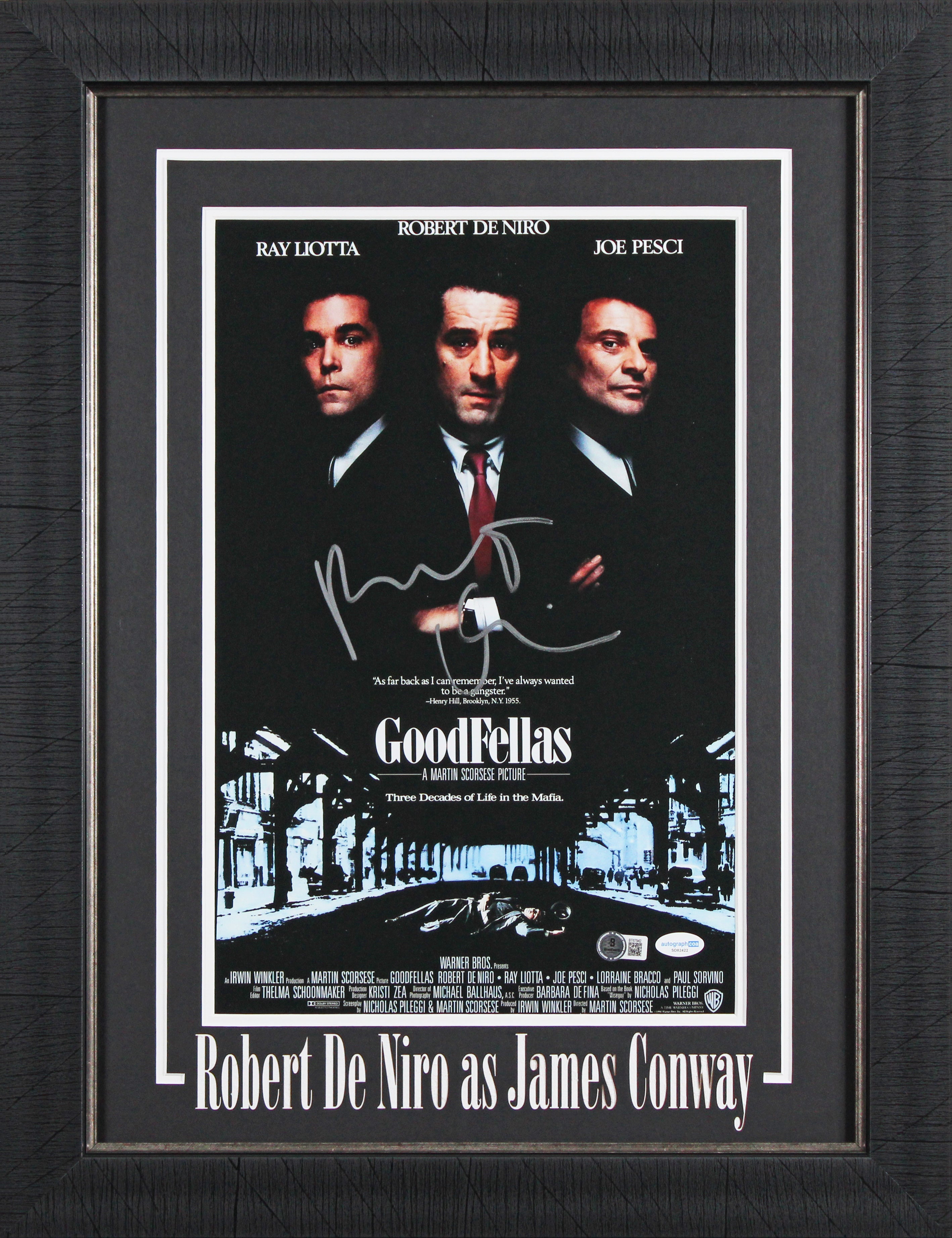 Robert DeNiro Goodfellas Authentic Signed Framed 11x17 MMP Photo BAS #BT67942