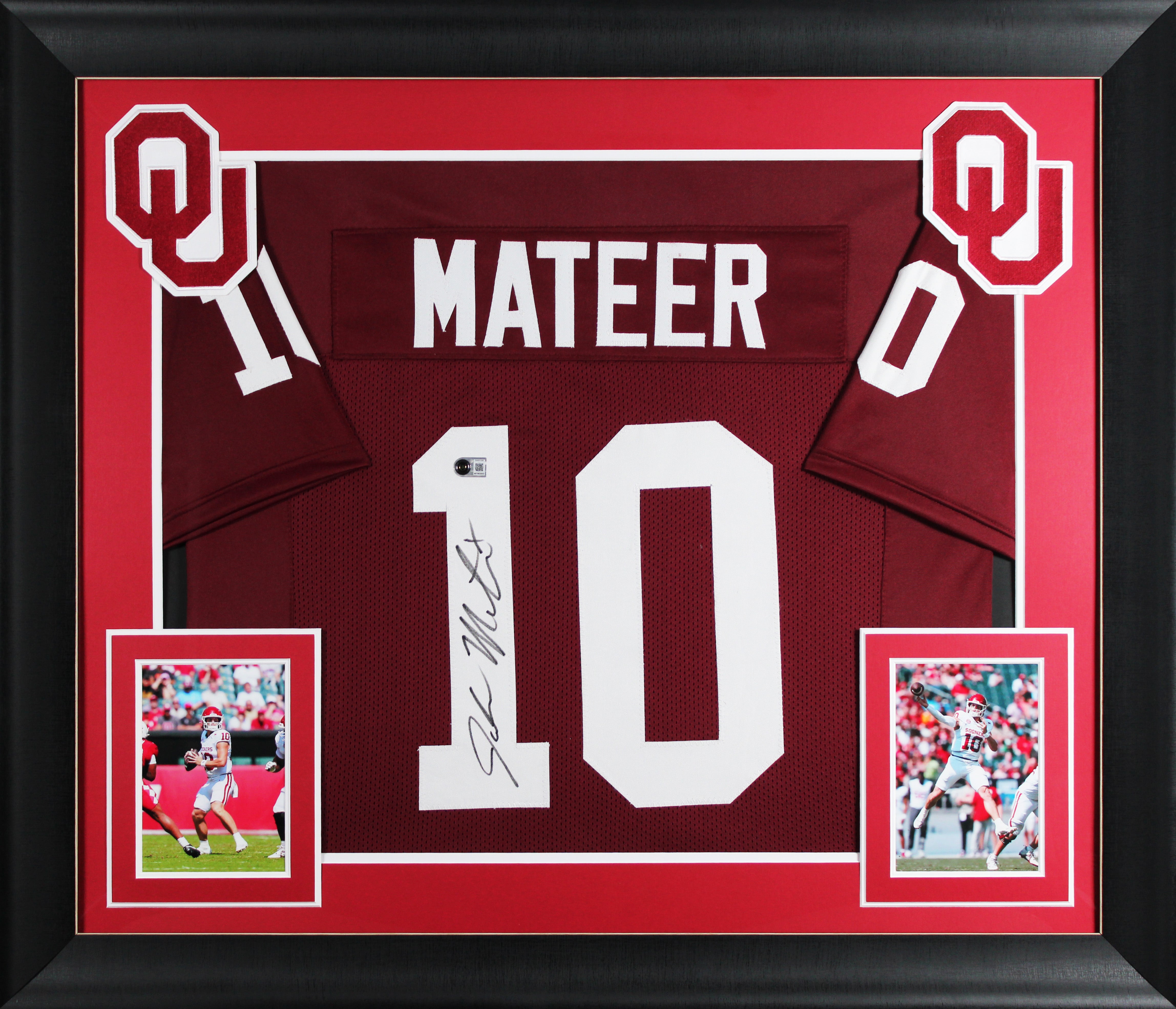 Oklahoma John Mateer Signed Maroon Pro Style Framed Jersey BAS Witnessed