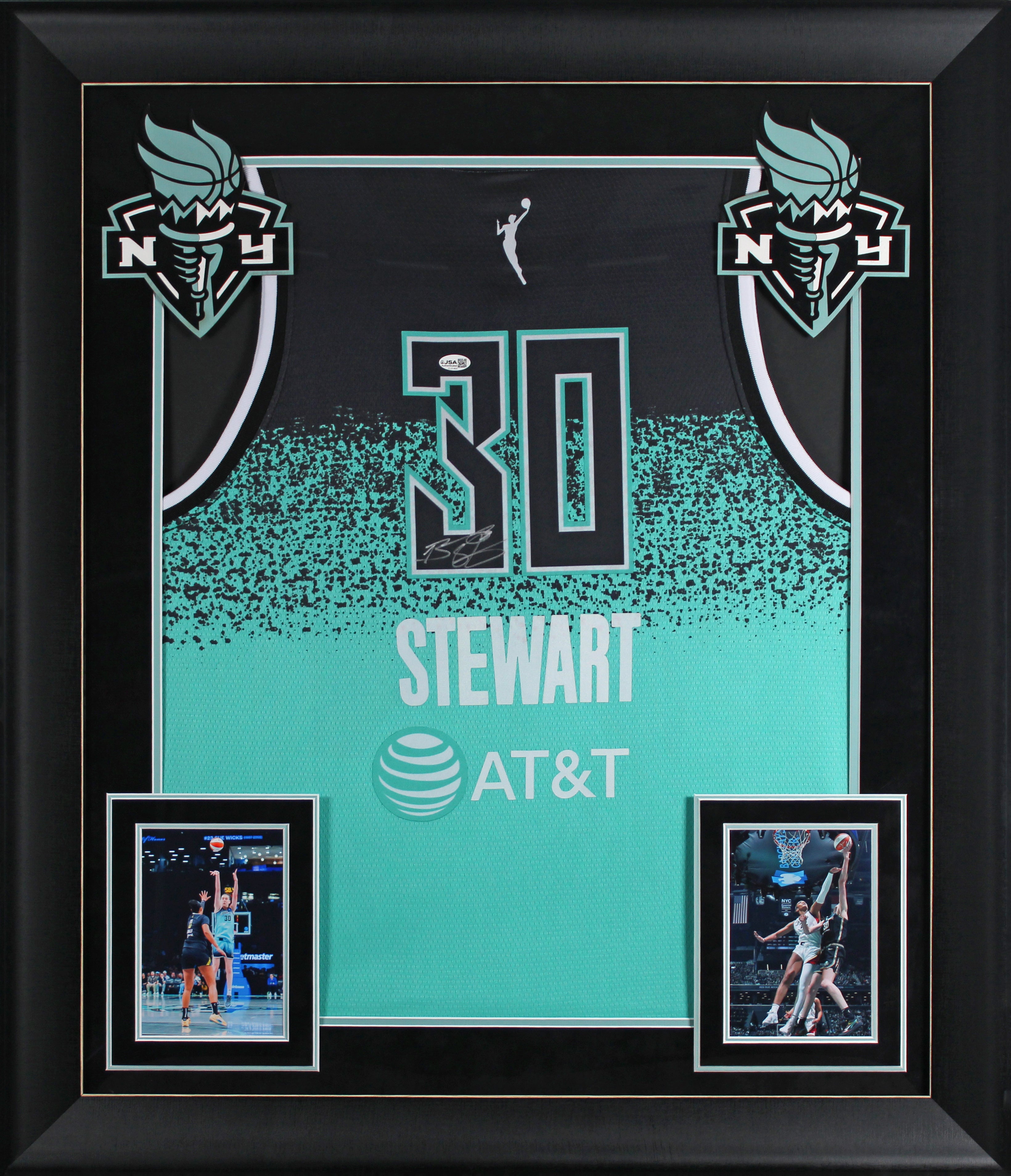 Liberty Breanna Stewart Signed Black & Green Nike Framed Jersey JSA #CL31405