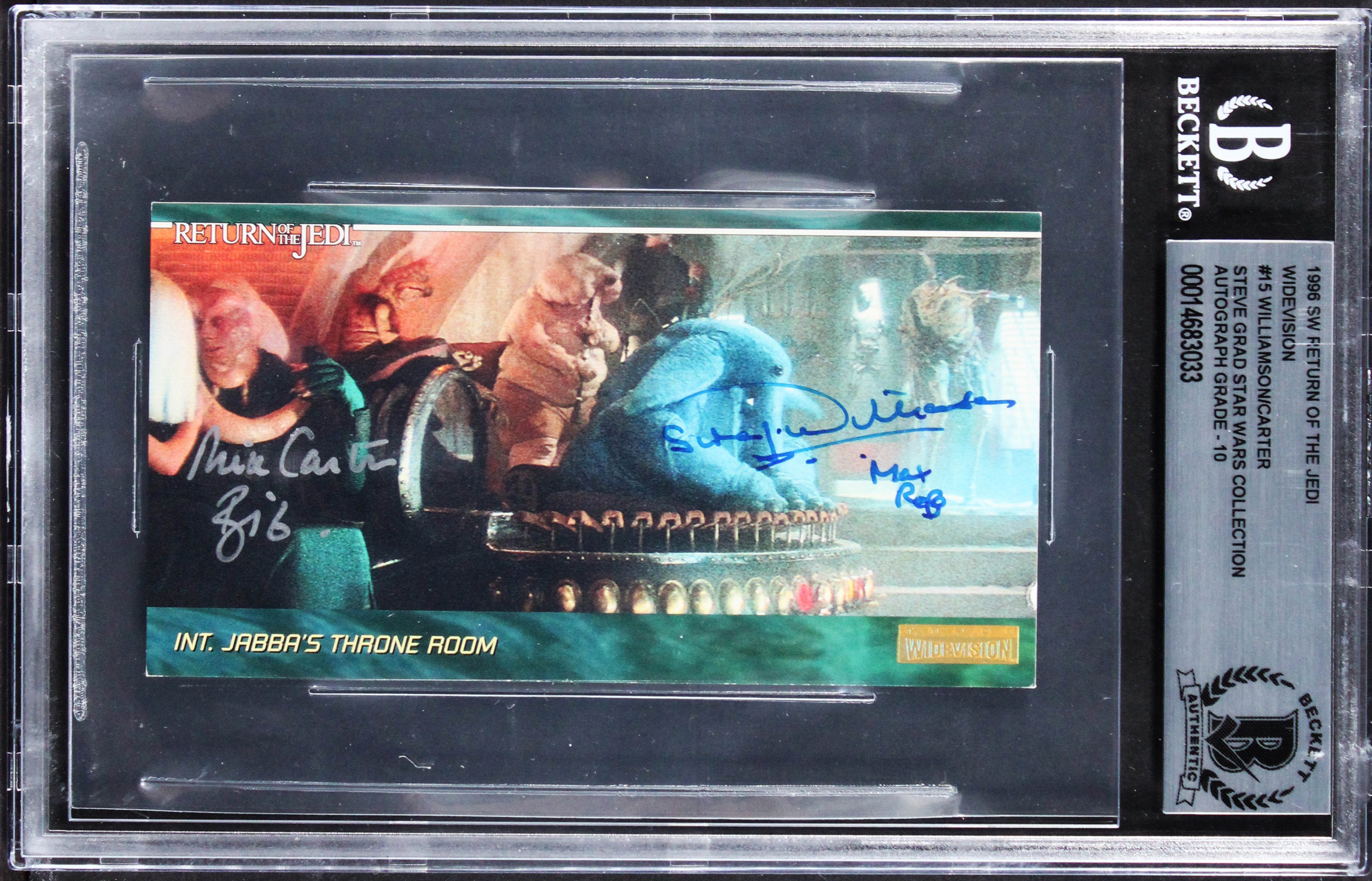 (2) Carter & Williamson Signed 1996 Star Wars ROTJ #15 Card Auto 10! BAS Slabbed