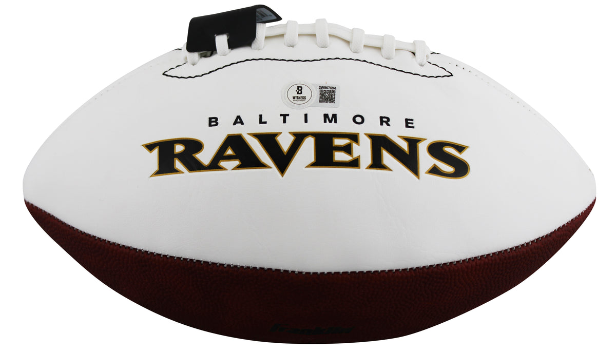 Ravens Ray Lewis Signed Franklin White Panel Logo Football W/ Case BAS Witnessed