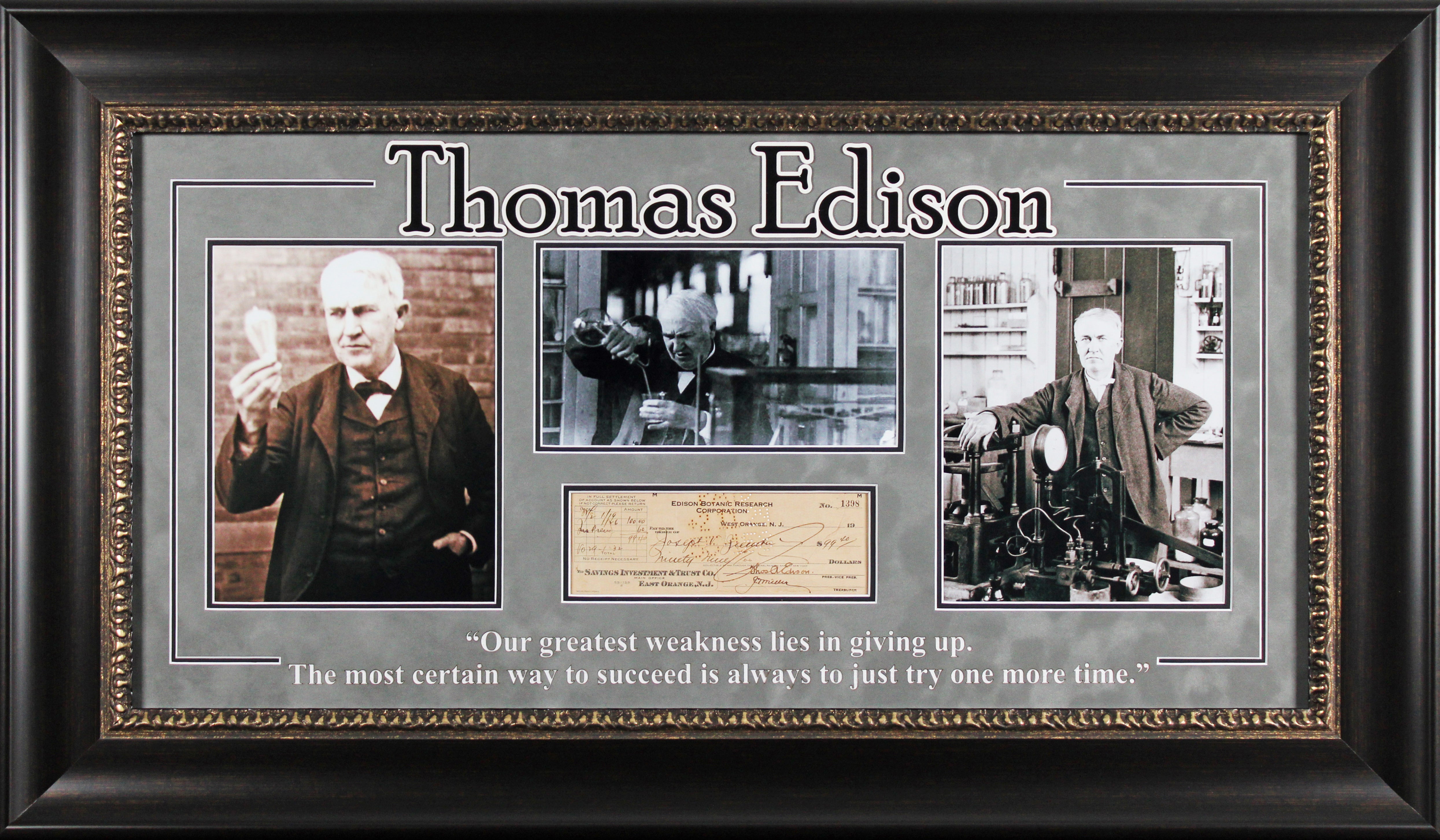 Thomas Edison Authentic Signed & Framed 1929 3.5x8.5 EBR Corp Check JSA #YY85943