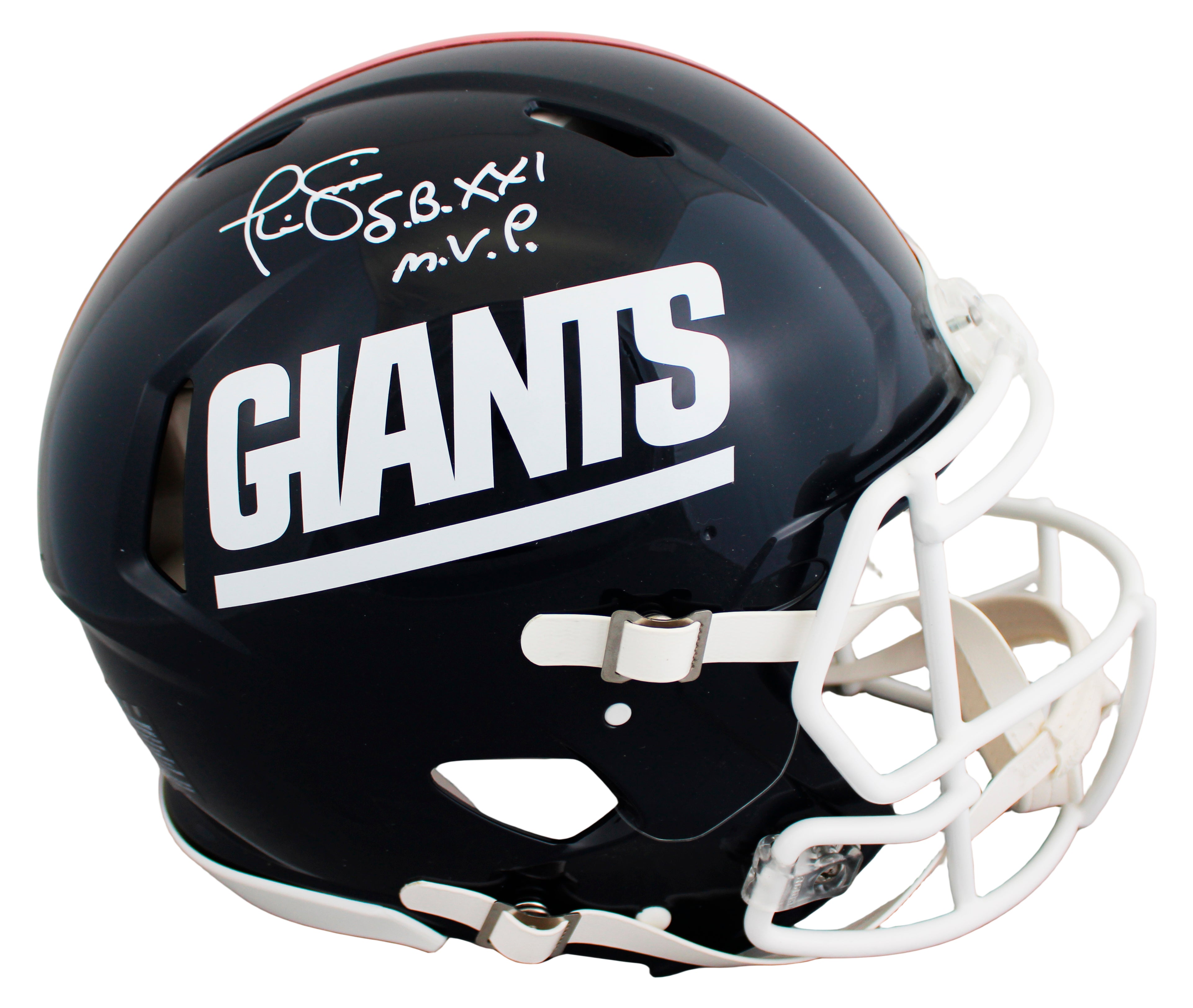Giants Phil Simms "SB XXI MVP" Signed 1981-99 TB F/S Speed Proline Helmet BAS W